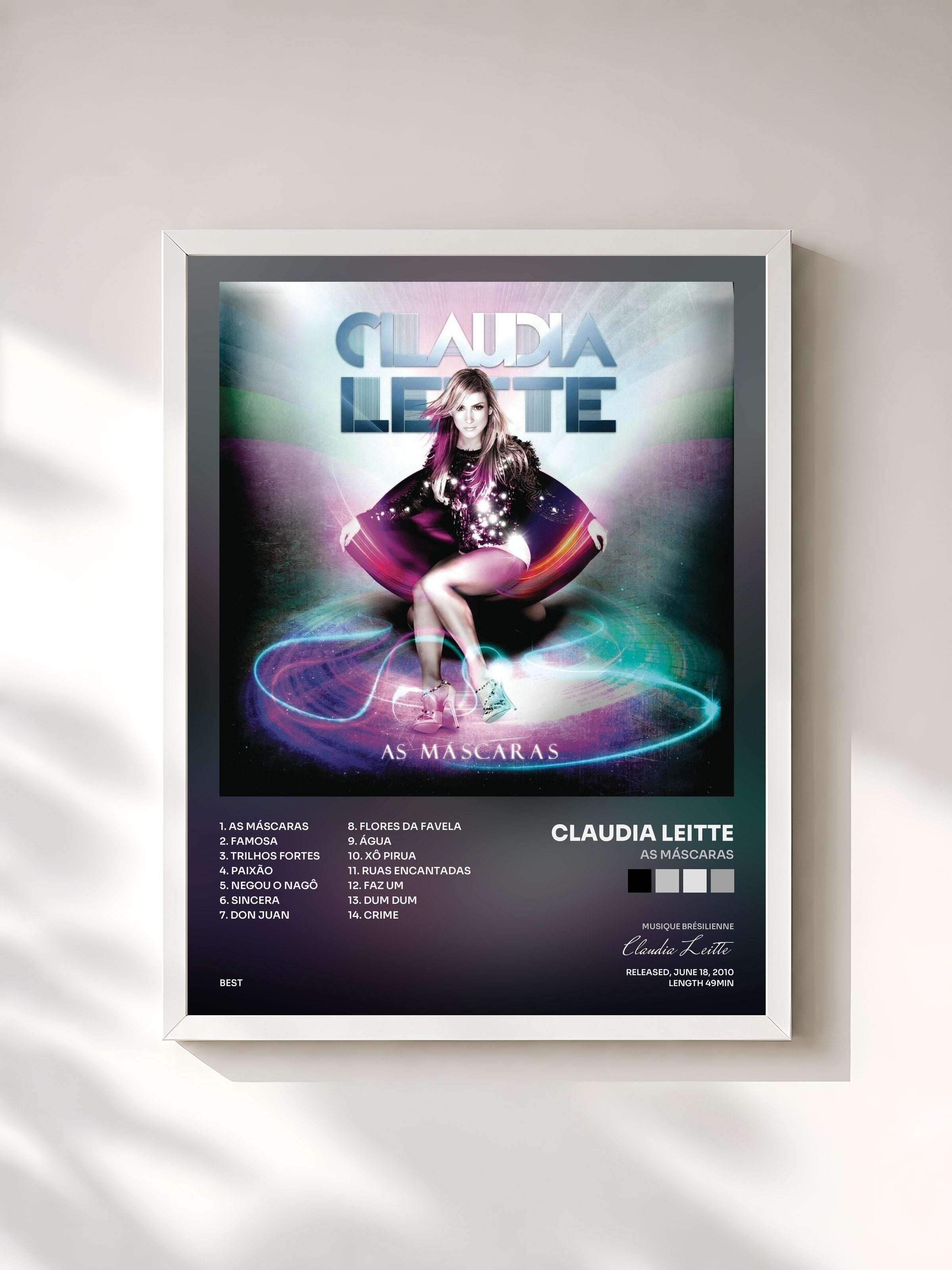 #blanc Tableau de l'album As Máscaras de Claudia Leitte, cadre blanc, imprimé et encadré en France