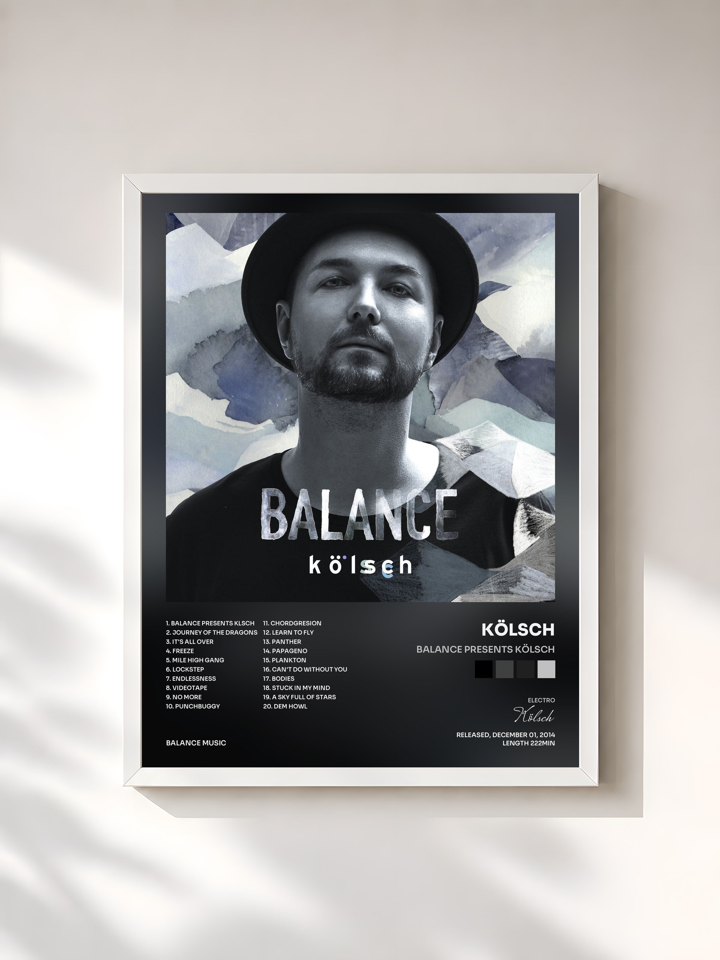 #blanc Tableau de l'album Balance Presents Kölsch de Kölsch, cadre blanc, imprimé et encadré en France
