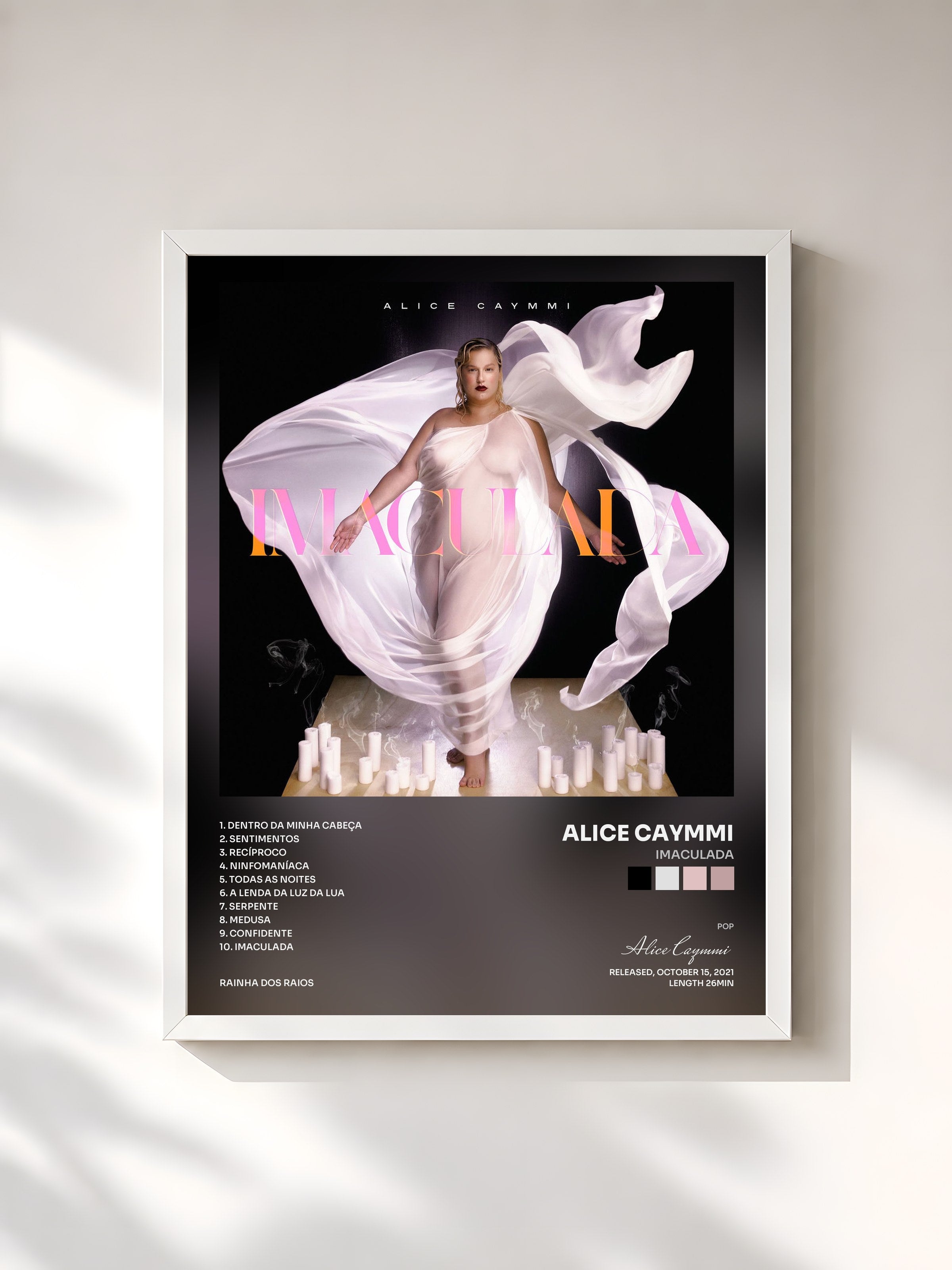 #blanc Tableau de l'album Imaculada de Alice Caymmi, cadre blanc, imprimé et encadré en France