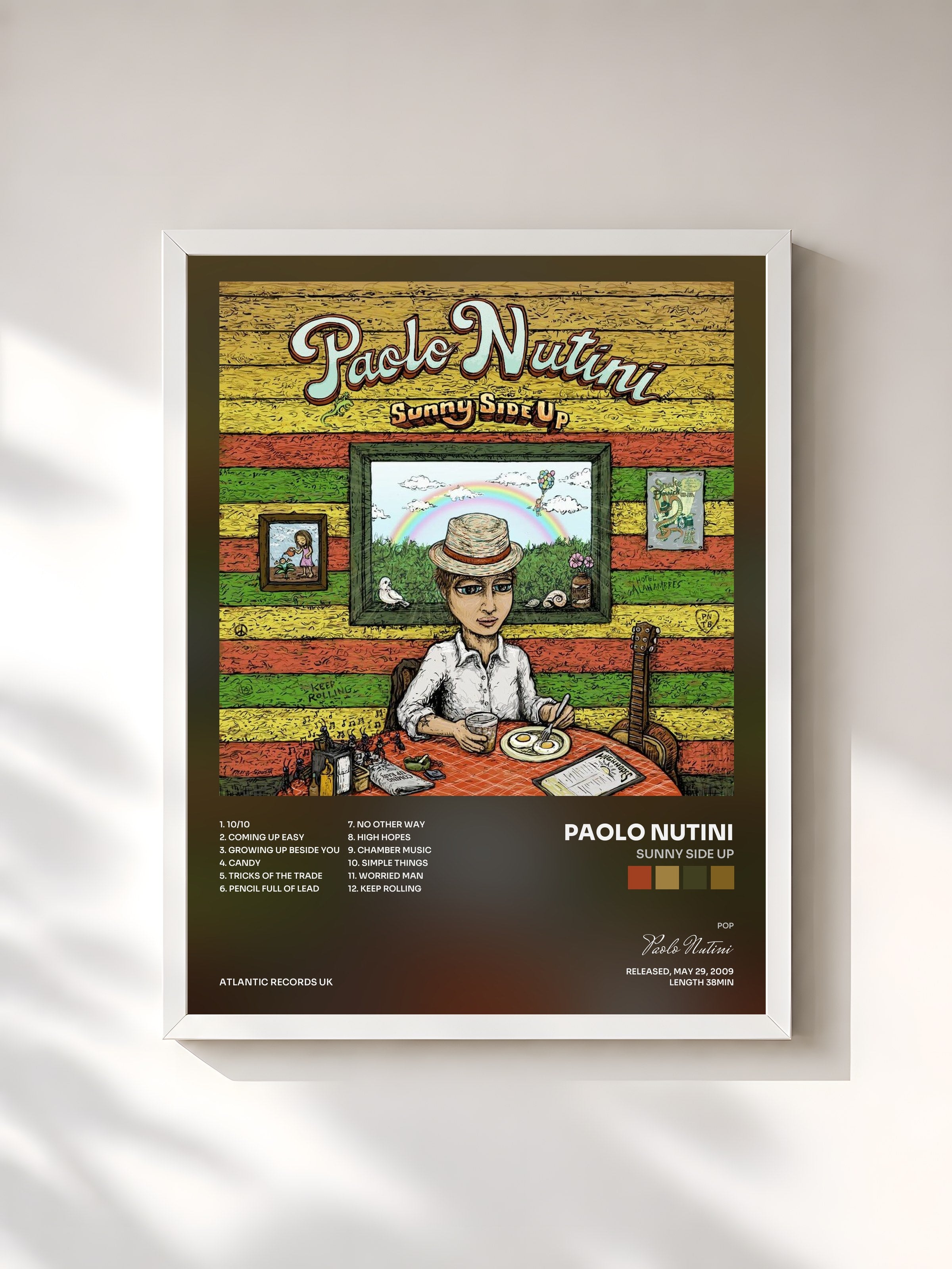 #blanc Tableau de l'album Sunny Side Up de Paolo Nutini, cadre blanc, imprimé et encadré en France