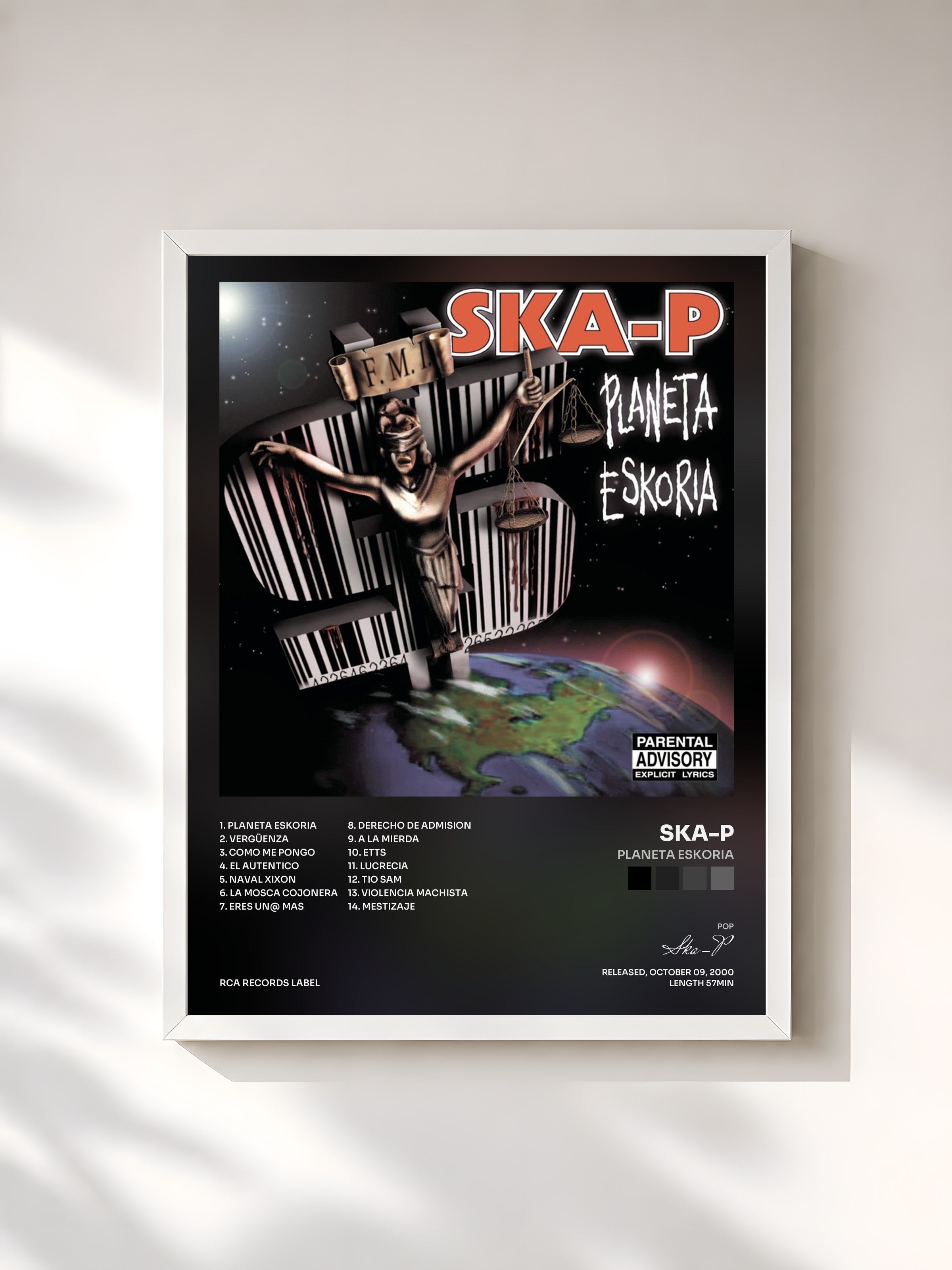 #blanc Tableau de l'album Planeta Eskoria de Ska-P, cadre blanc, imprimé et encadré en France