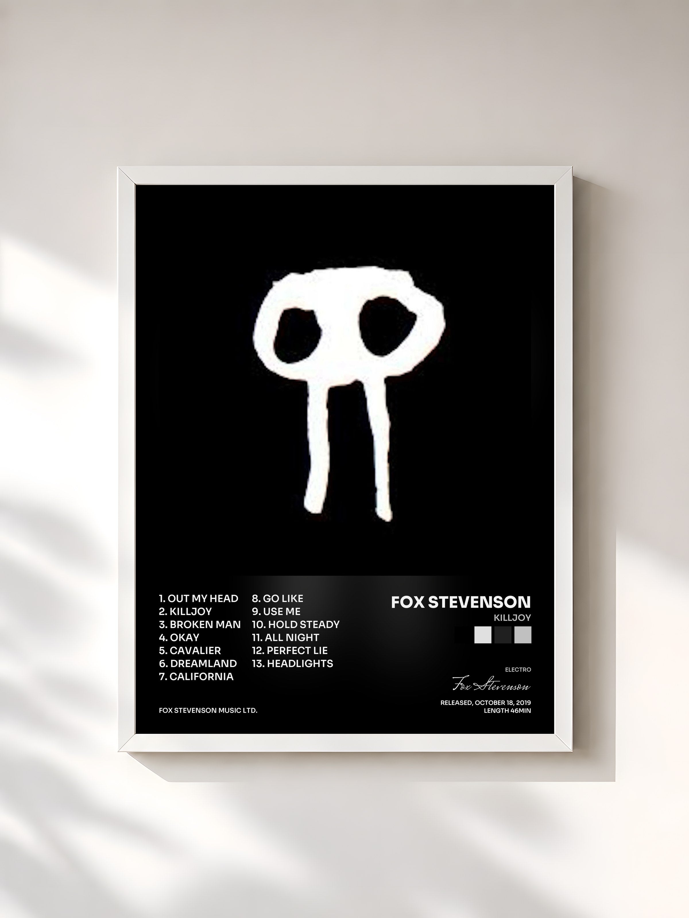 #blanc Tableau de l'album Killjoy de Fox Stevenson, cadre blanc, imprimé et encadré en France