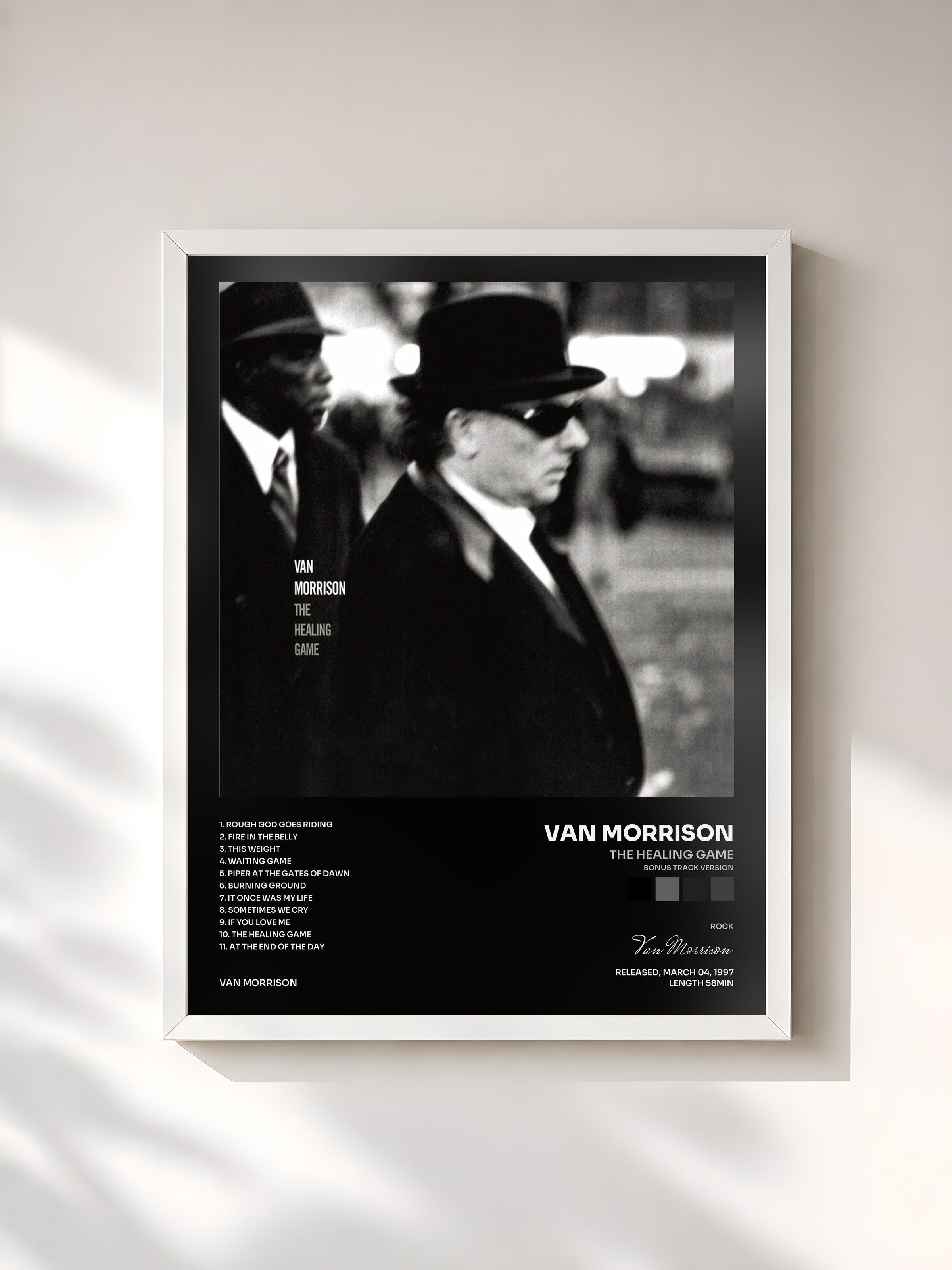 #blanc Tableau de l'album The Healing Game (Bonus Track Version) de Van Morrison, cadre blanc, imprimé et encadré en France