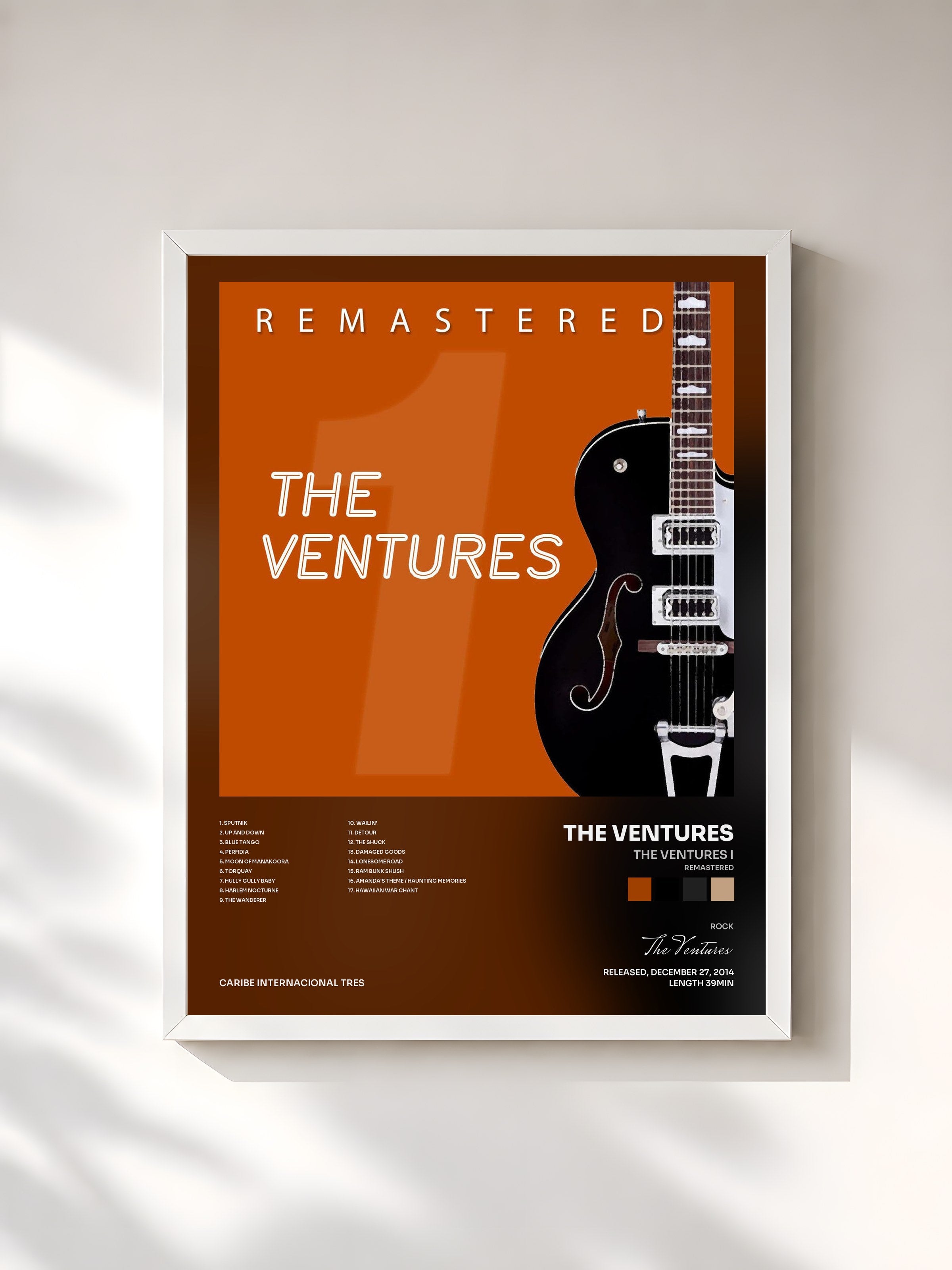 #blanc Tableau de l'album The Ventures I (Remastered) de The Ventures, cadre blanc, imprimé et encadré en France