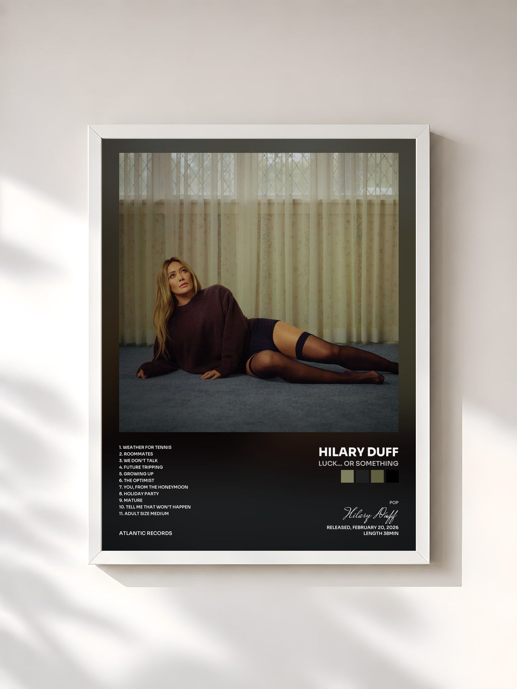 #blanc Tableau de l'album luck... or something de Hilary Duff, cadre blanc, imprimé et encadré en France