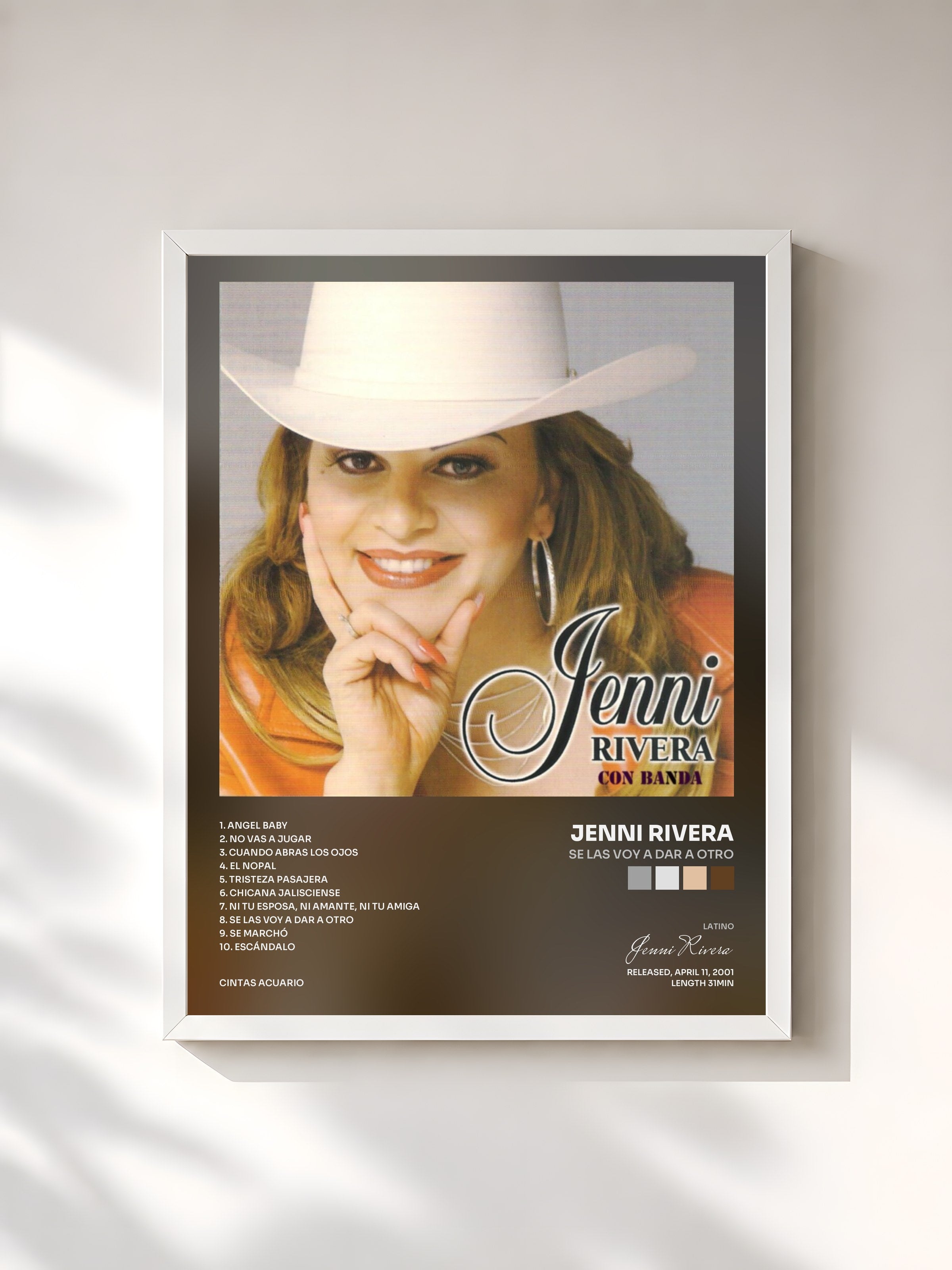 #blanc Tableau de l'album Se las Voy a Dar a Otro de Jenni Rivera, cadre blanc, imprimé et encadré en France
