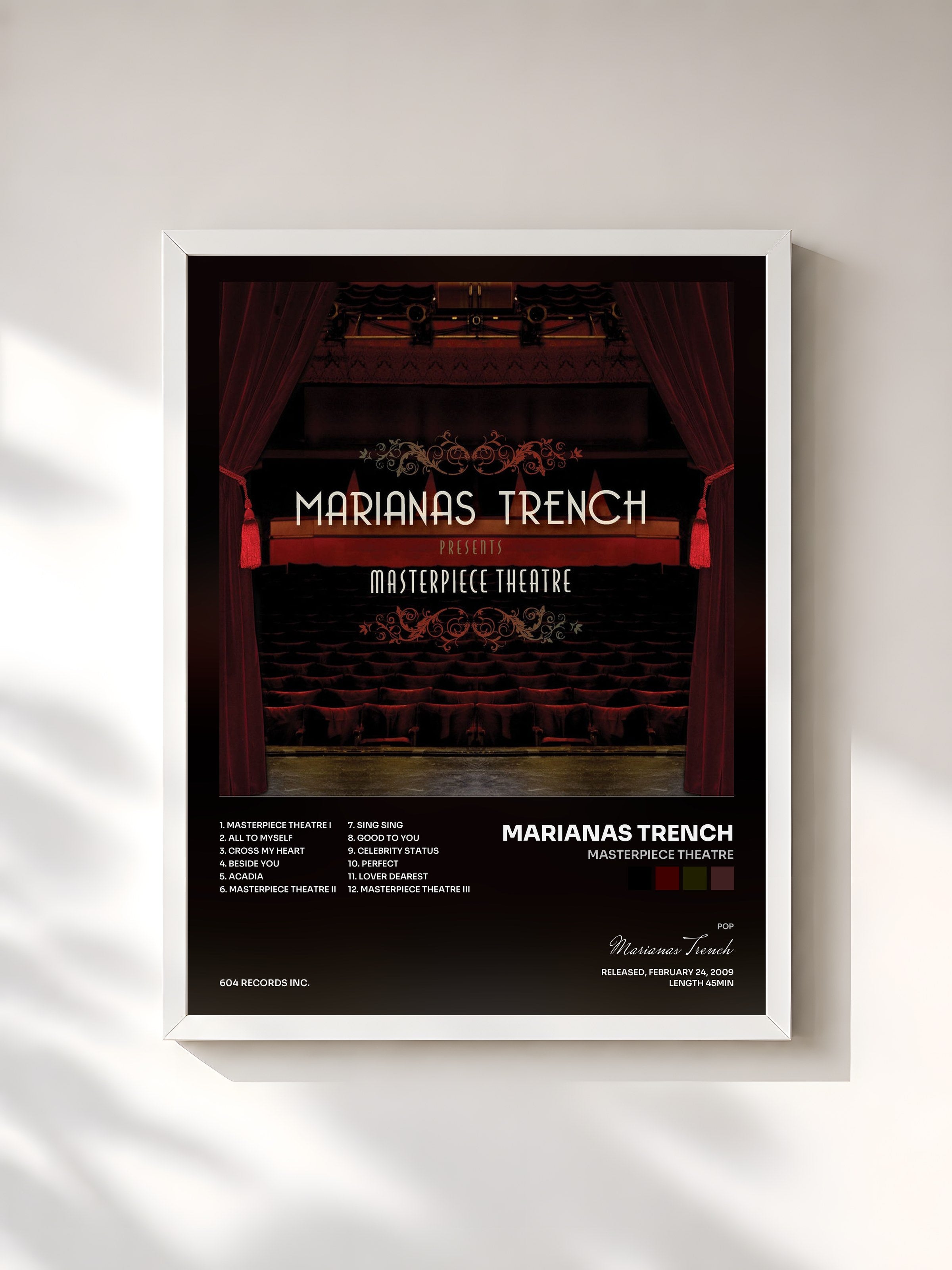 #blanc Tableau de l'album Masterpiece Theatre de Marianas Trench, cadre blanc, imprimé et encadré en France