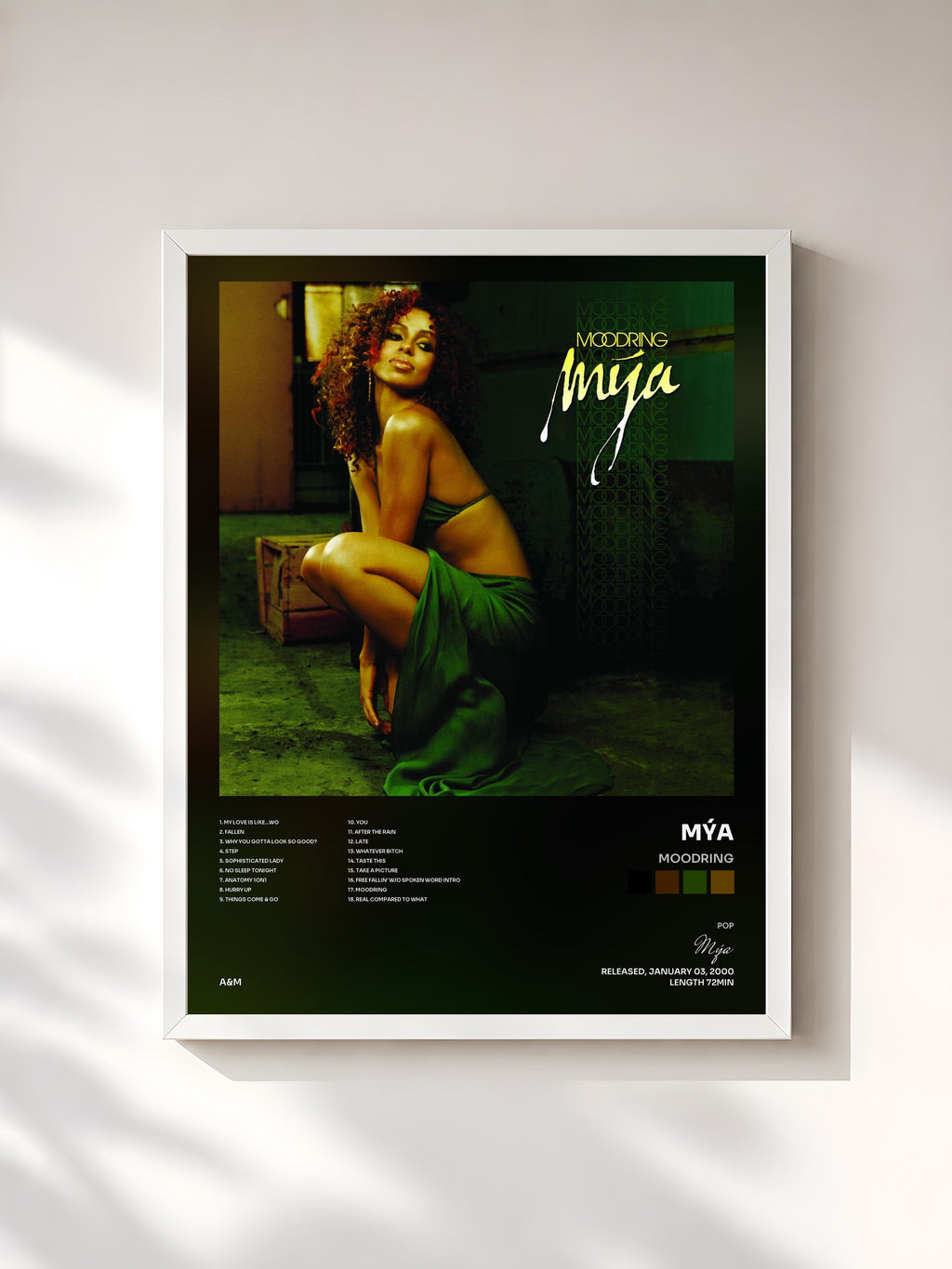 #blanc Tableau de l'album Moodring de Mýa, cadre blanc, imprimé et encadré en France