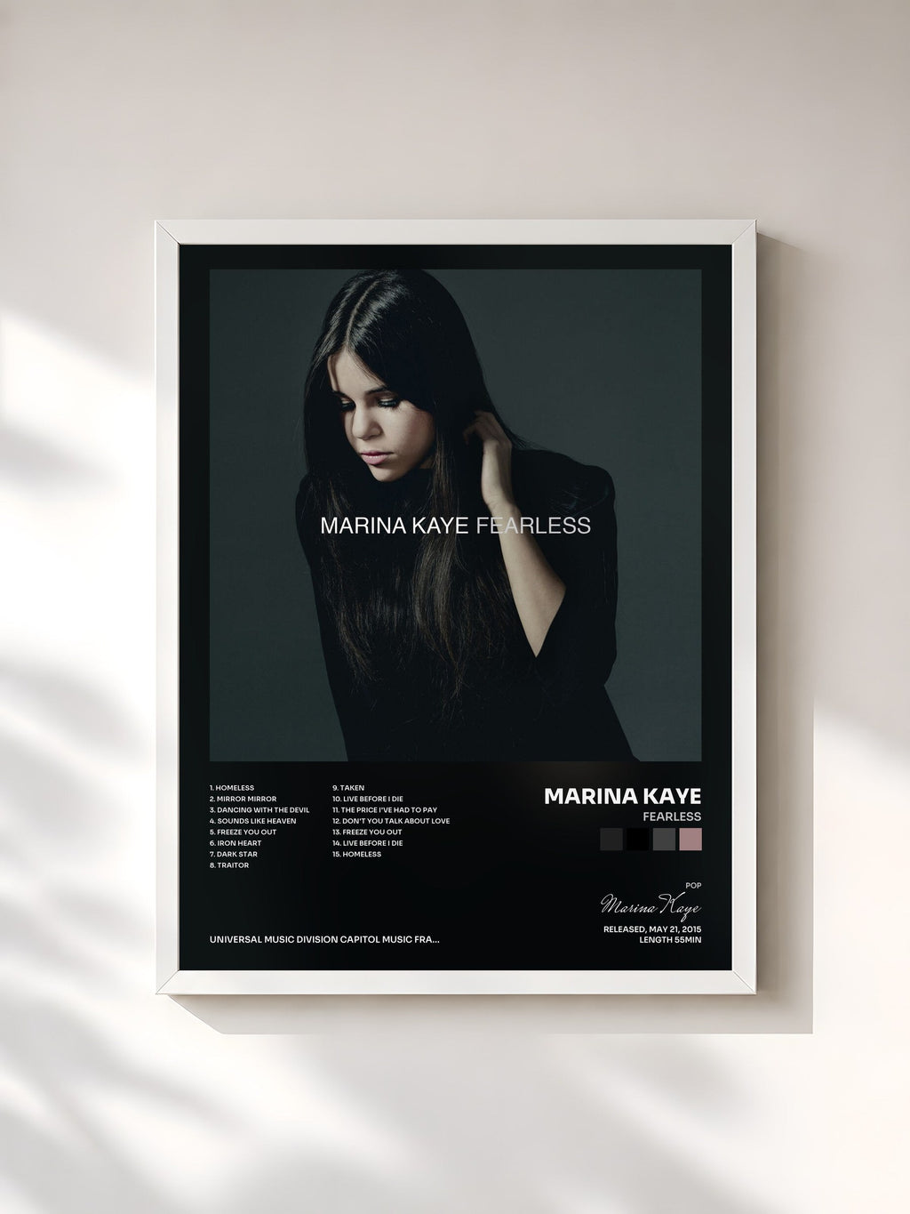 #blanc Fearless by Marina Kaye as a framed art print, white frame, printed and framed in France
