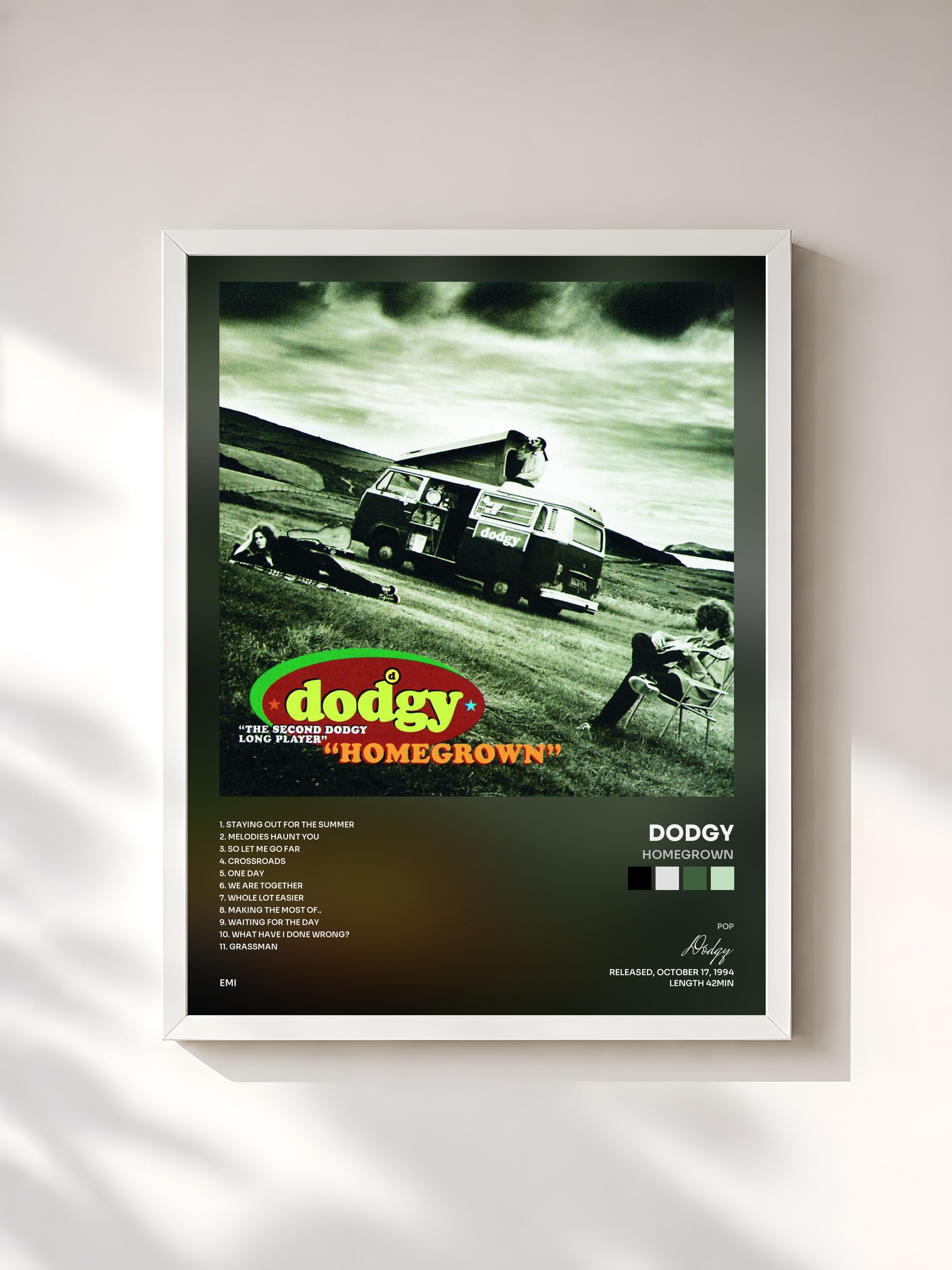 #blanc Tableau de l'album Homegrown de Dodgy, cadre blanc, imprimé et encadré en France