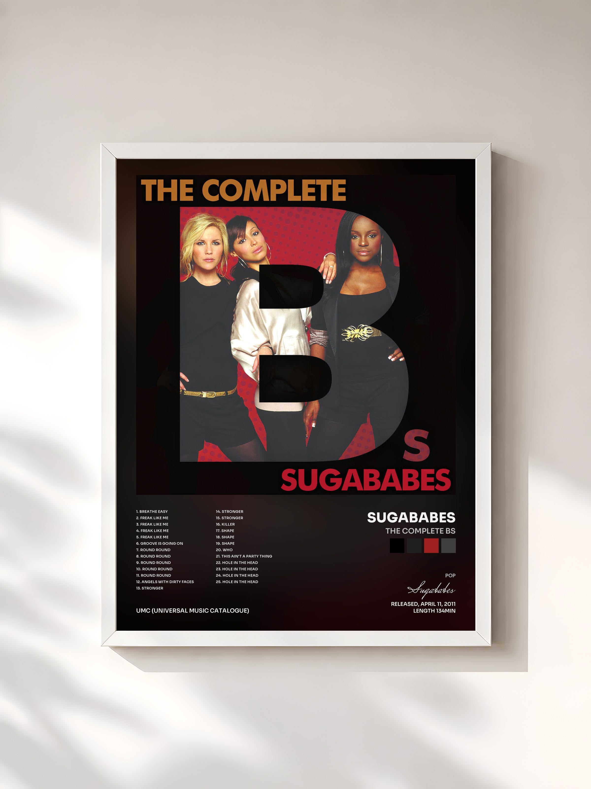 #blanc Tableau de l'album The Complete Bs de Sugababes, cadre blanc, imprimé et encadré en France
