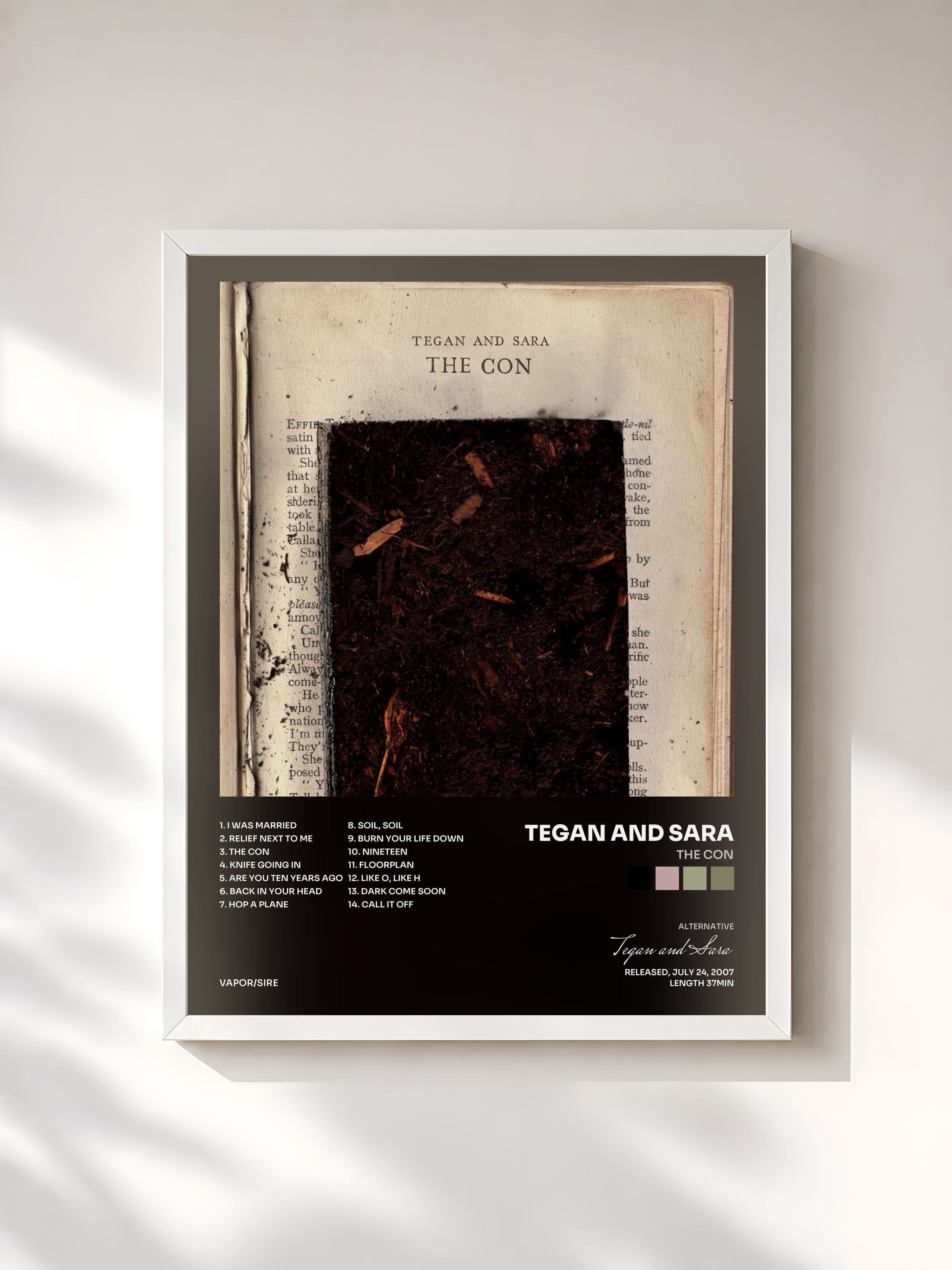 #blanc Tableau de l'album The Con de Tegan and Sara, cadre blanc, imprimé et encadré en France