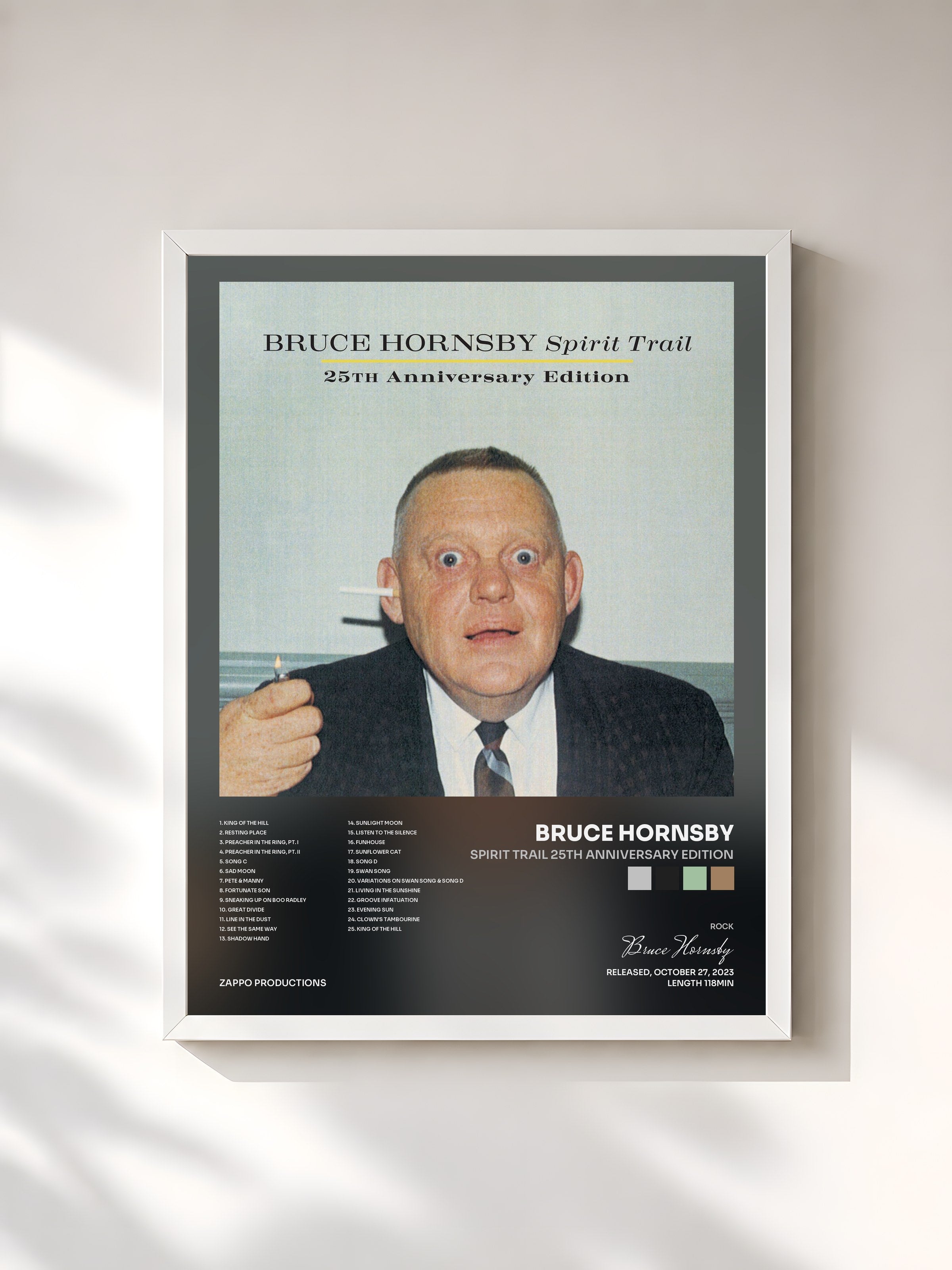 #blanc Tableau de l'album Spirit Trail 25th Anniversary Edition de Bruce Hornsby, cadre blanc, imprimé et encadré en France