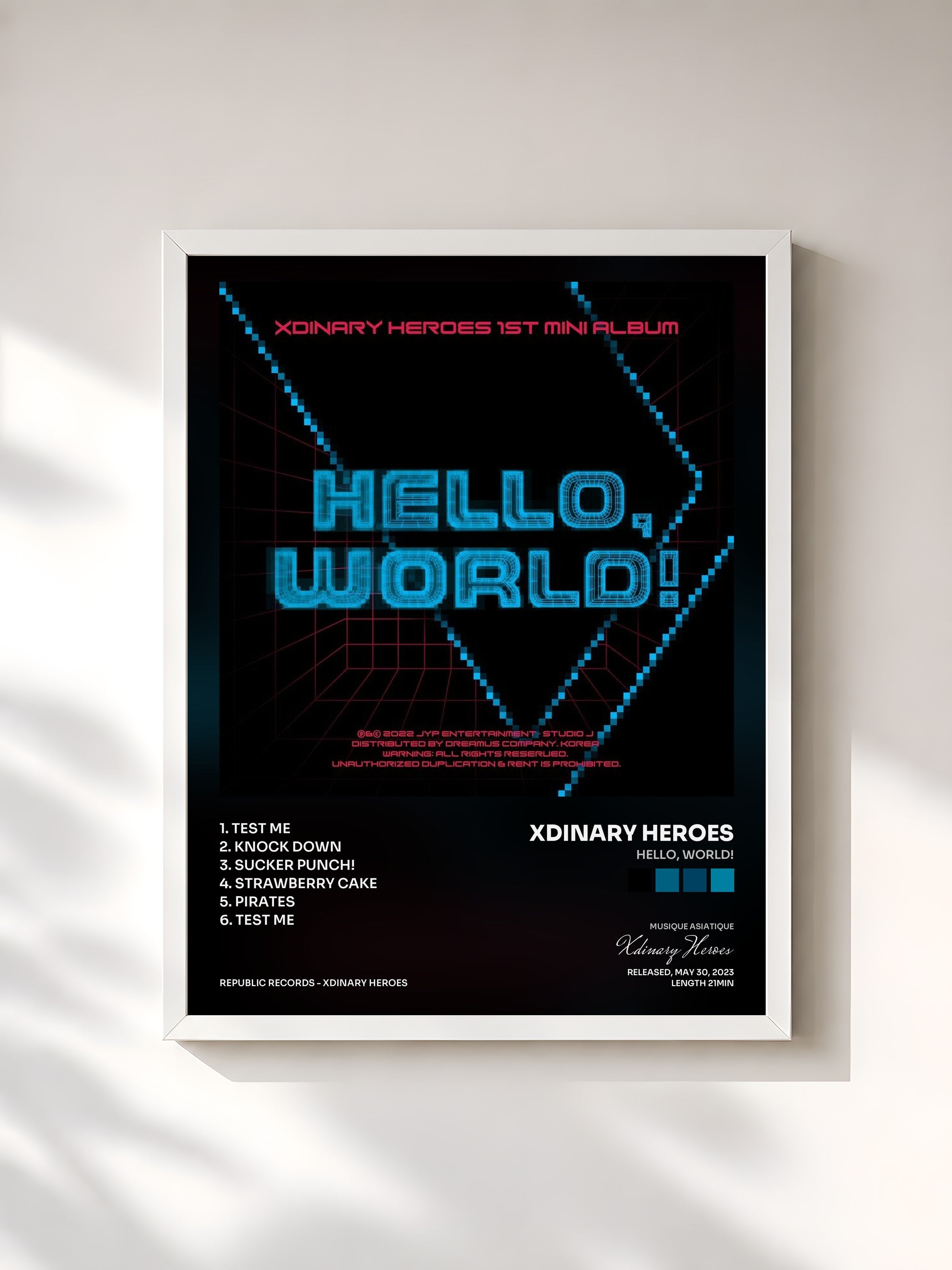 #blanc Tableau de l'album Hello, world! de Xdinary Heroes, cadre blanc, imprimé et encadré en France