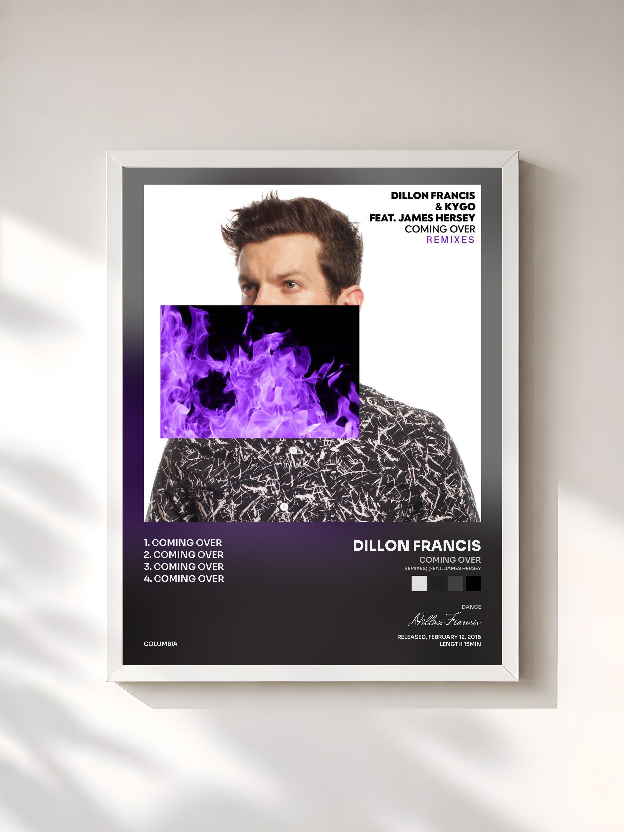 #blanc Tableau de l'album Coming Over (Remixes) (feat. James Hersey) de Dillon Francis, cadre blanc, imprimé et encadré en France