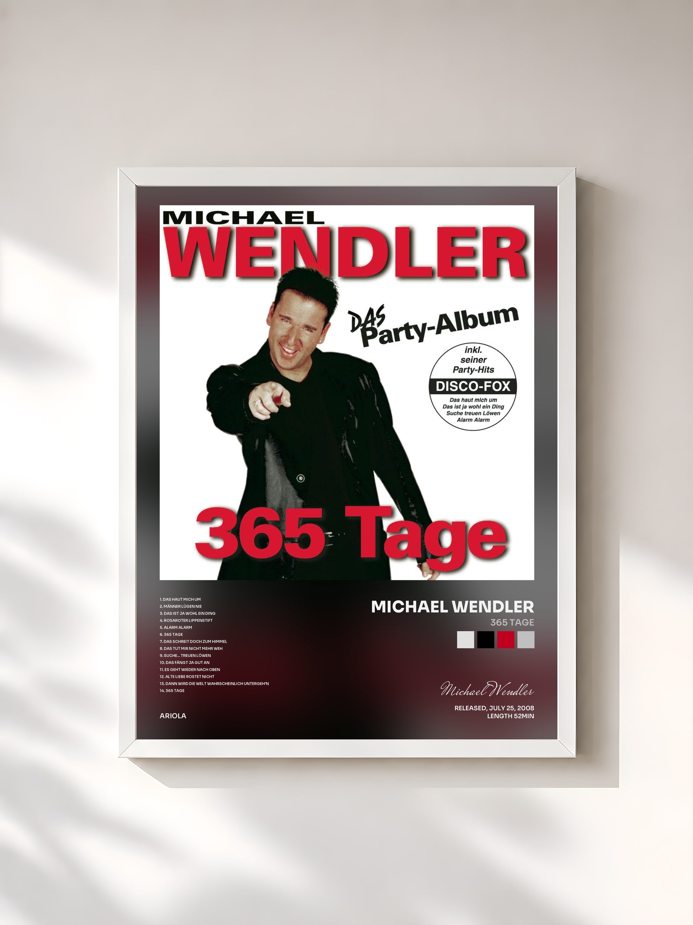 #blanc Tableau de l'album 365 Tage de Michael Wendler, cadre blanc, imprimé et encadré en France