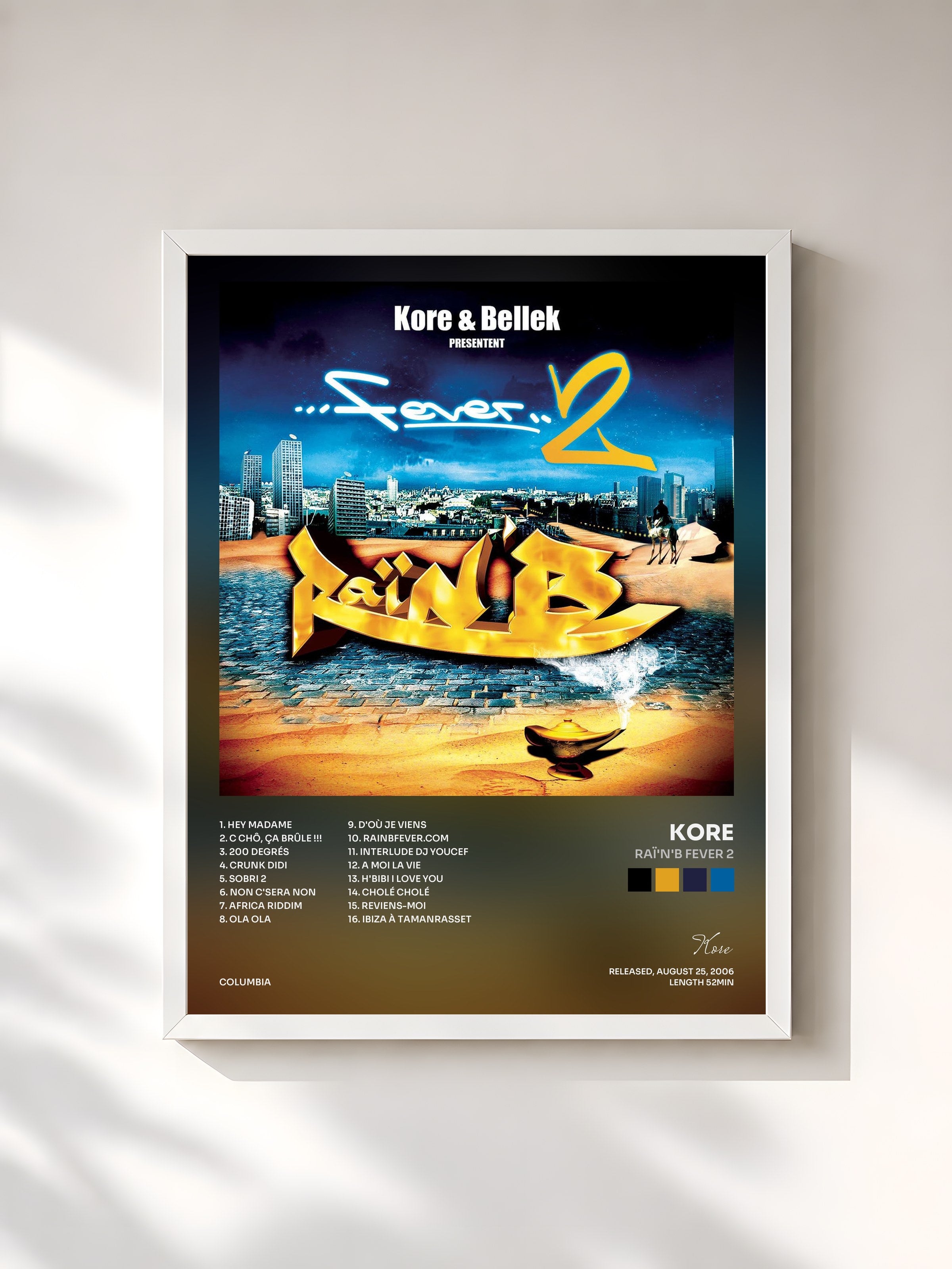 #blanc Tableau de l'album Raï'n'B Fever 2 de Kore, cadre blanc, imprimé et encadré en France