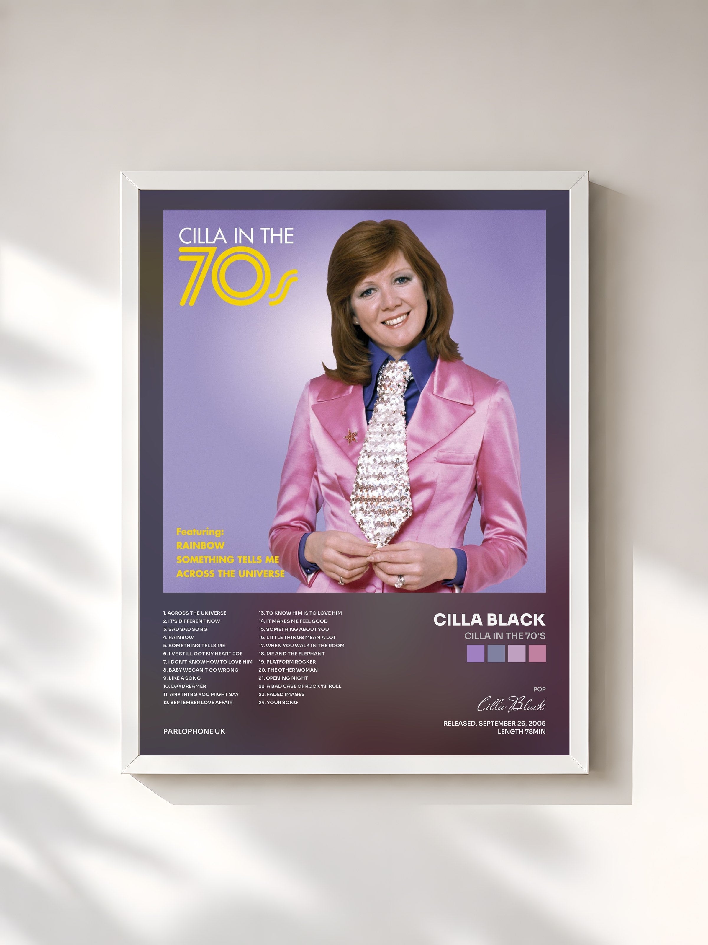 #blanc Tableau de l'album Cilla in the 70's de Cilla Black, cadre blanc, imprimé et encadré en France