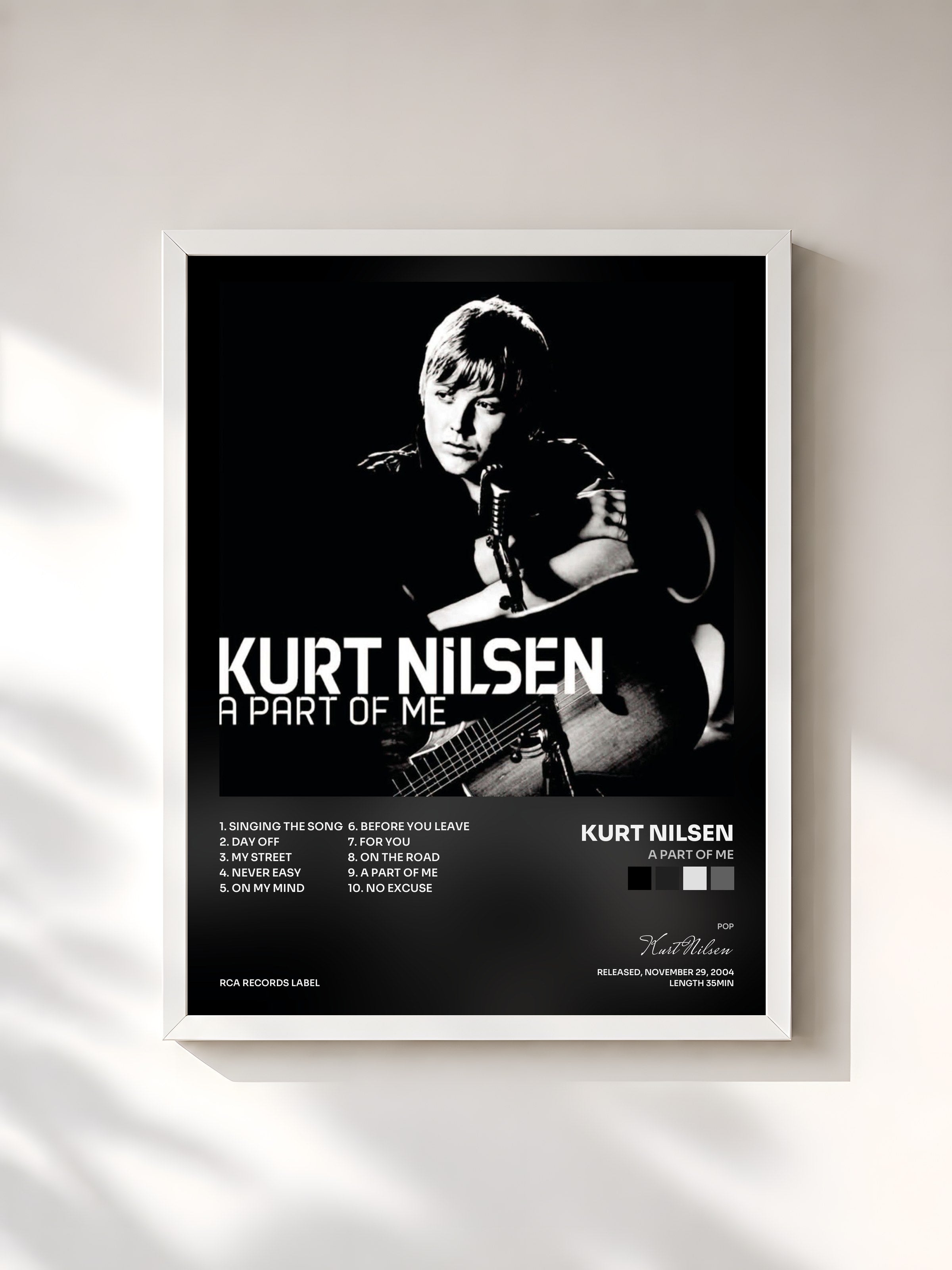 #blanc Tableau de l'album A Part Of Me de Kurt Nilsen, cadre blanc, imprimé et encadré en France