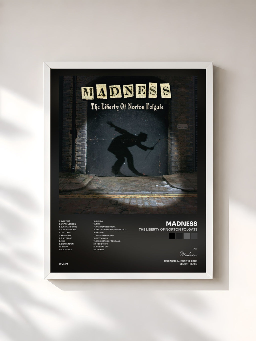 #blanc Tableau de l'album The Liberty of Norton Folgate de Madness, cadre blanc, imprimé et encadré en France