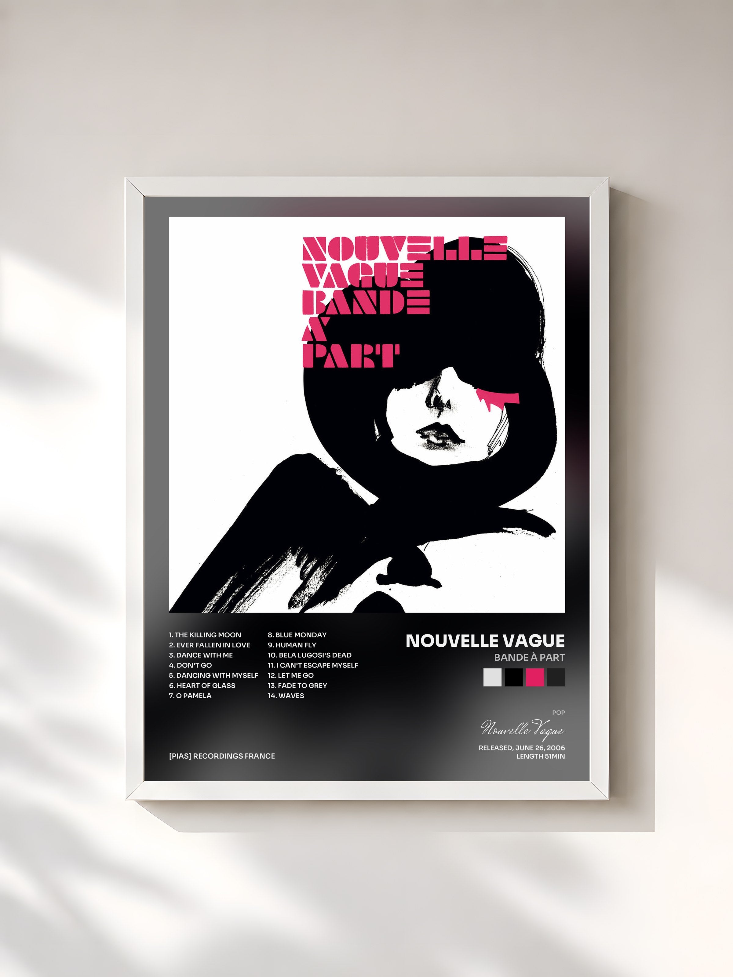 #blanc Tableau de l'album Bande à Part de Nouvelle Vague, cadre blanc, imprimé et encadré en France