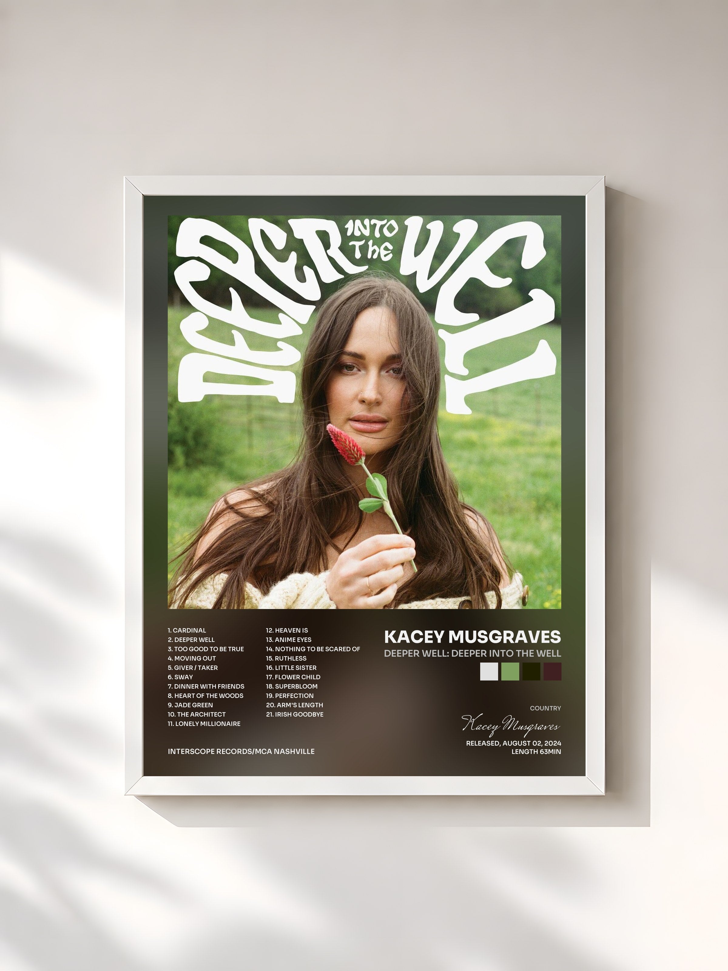 #blanc Tableau de l'album Deeper Well: Deeper into the Well de Kacey Musgraves, cadre blanc, imprimé et encadré en France