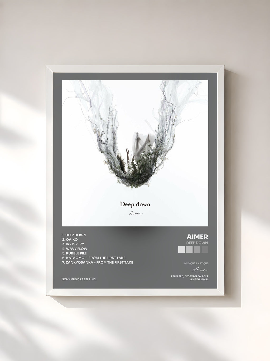 #blanc Tableau de l'album Deep down de Aimer, cadre blanc, imprimé et encadré en France