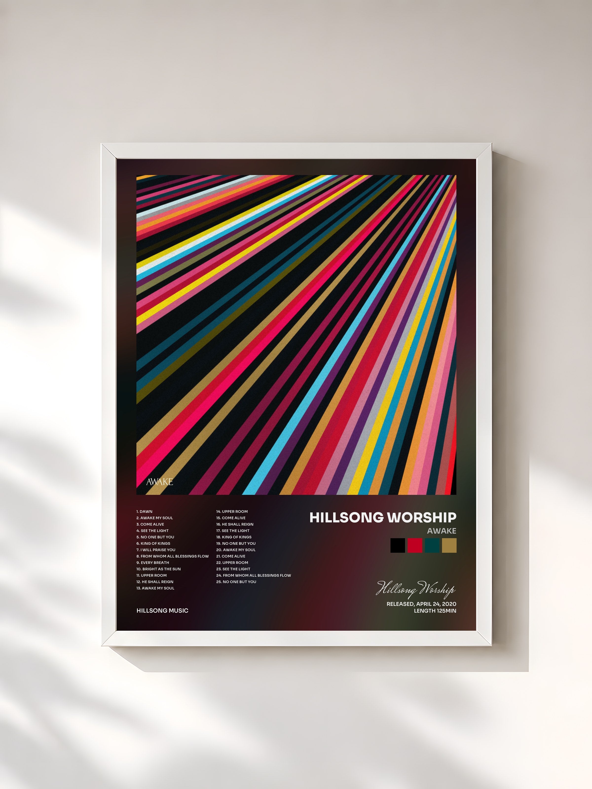 #blanc Tableau de l'album Awake de Hillsong Worship, cadre blanc, imprimé et encadré en France