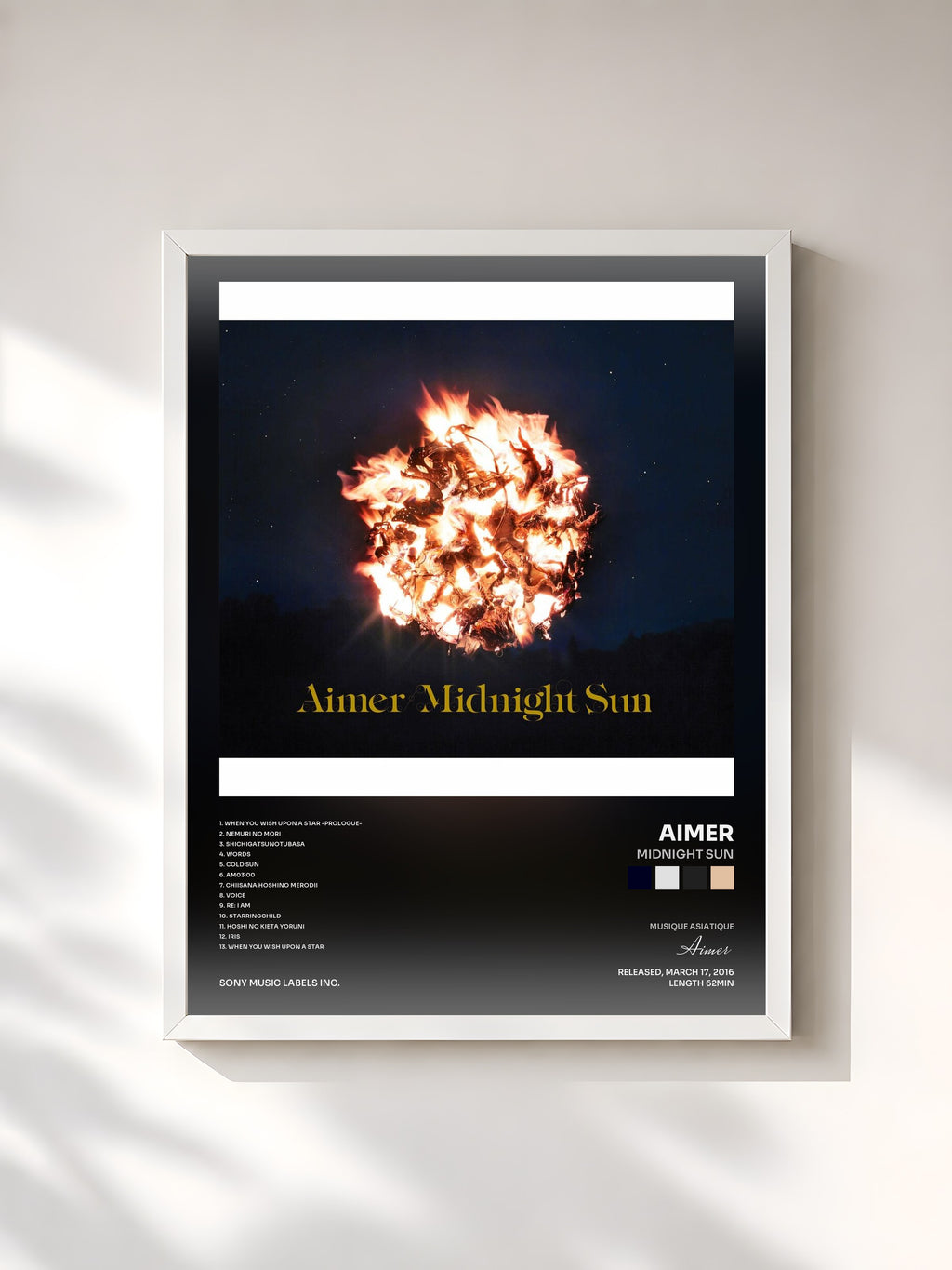 #blanc Midnight Sun by Aimer as a framed art print, white frame, printed and framed in France