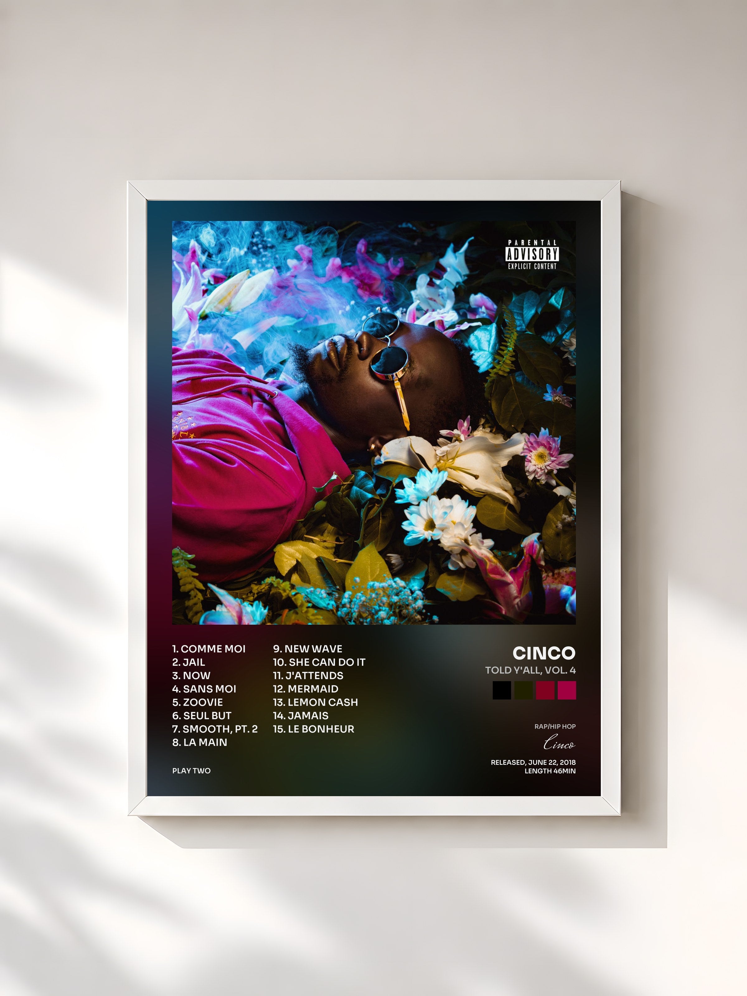 #blanc Tableau de l'album Told Y'all, Vol. 4 de Cinco, cadre blanc, imprimé et encadré en France