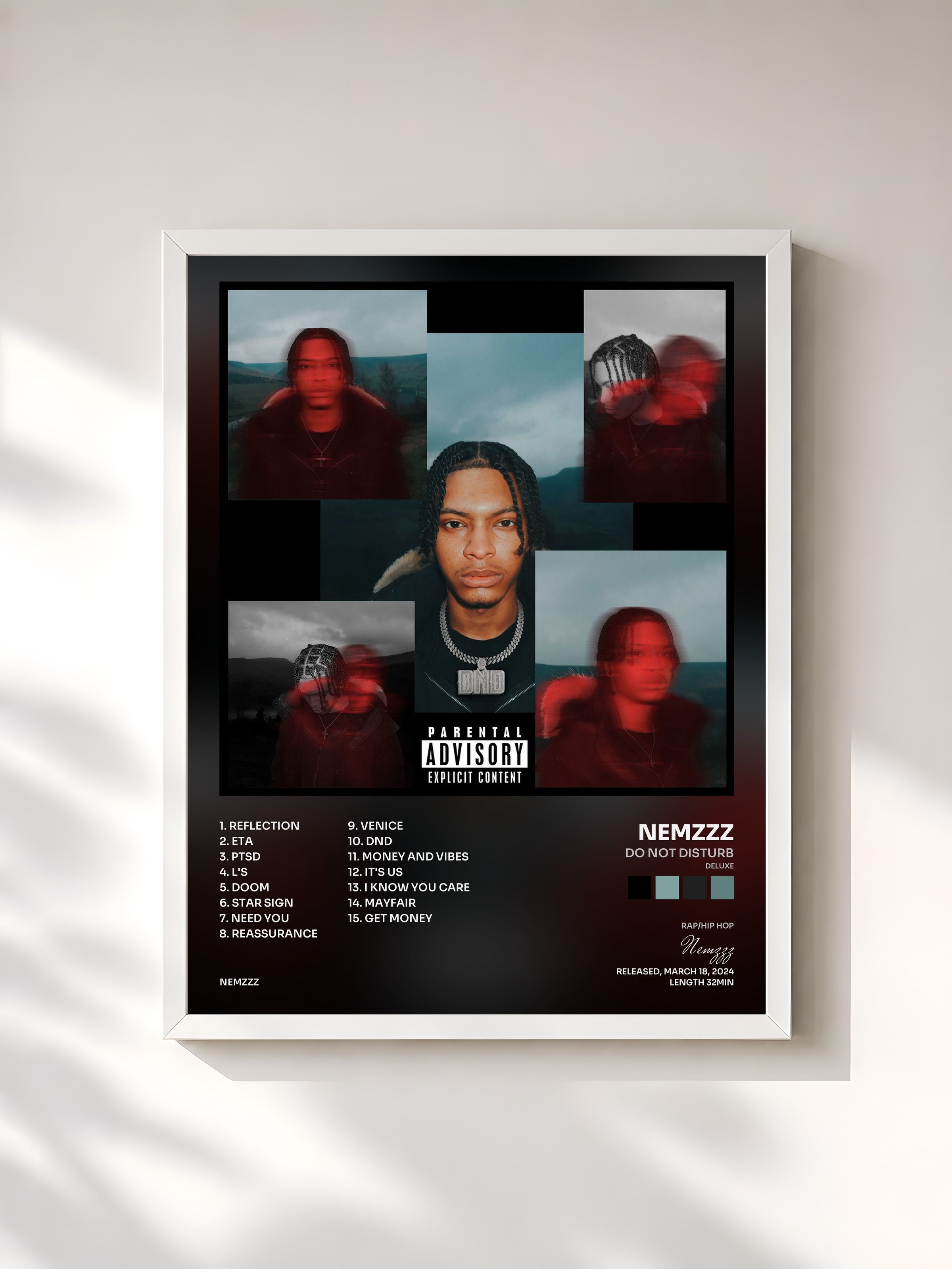 #blanc Tableau de l'album DO NOT DISTURB (DELUXE) de Nemzzz, cadre blanc, imprimé et encadré en France