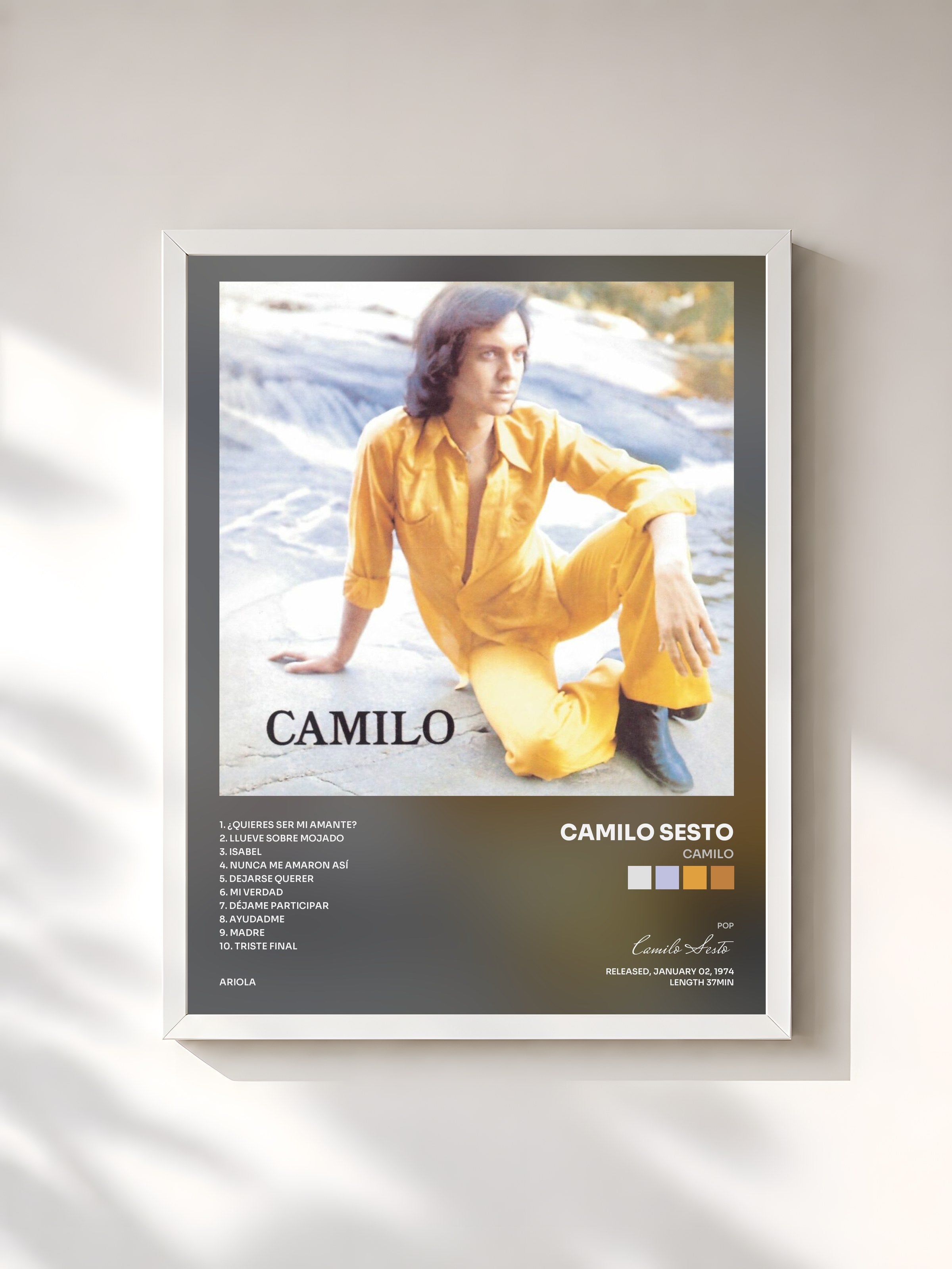 #blanc Tableau de l'album Camilo de Camilo Sesto, cadre blanc, imprimé et encadré en France