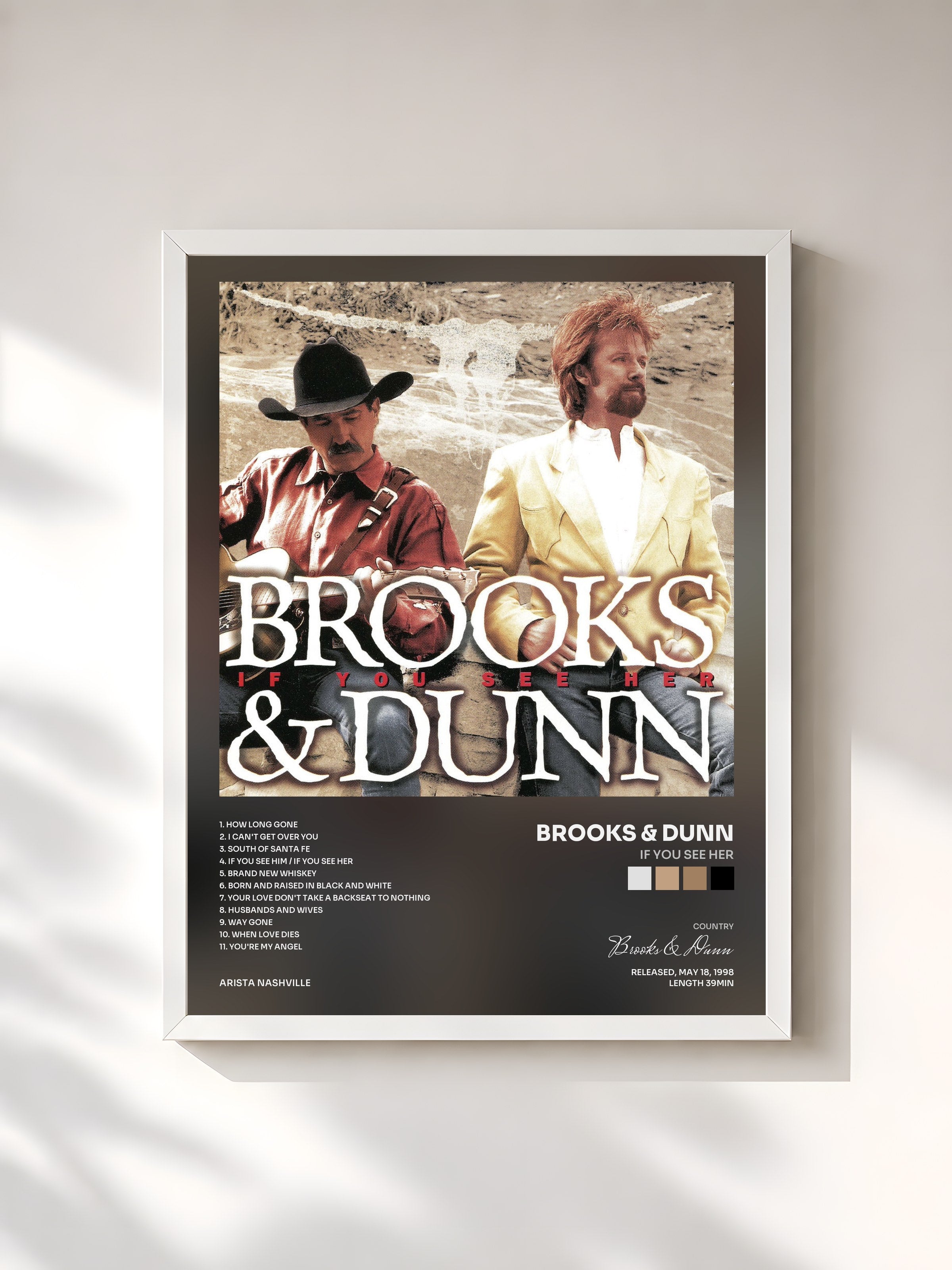 #blanc Tableau de l'album If You See Her de Brooks & Dunn, cadre blanc, imprimé et encadré en France