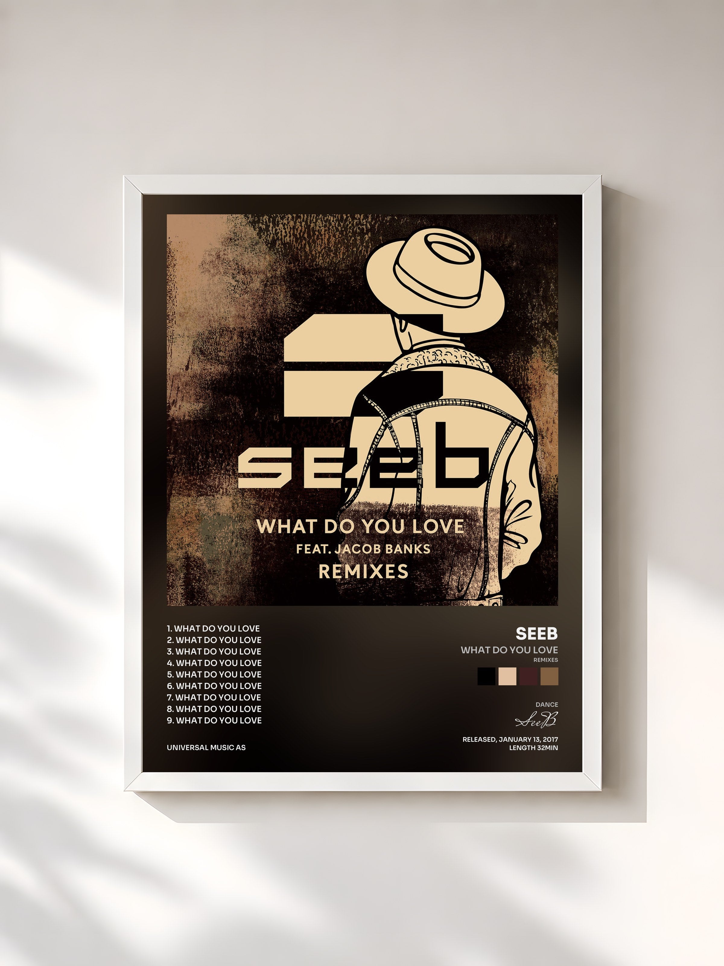 #blanc Tableau de l'album What Do You Love (Remixes) de SeeB, cadre blanc, imprimé et encadré en France