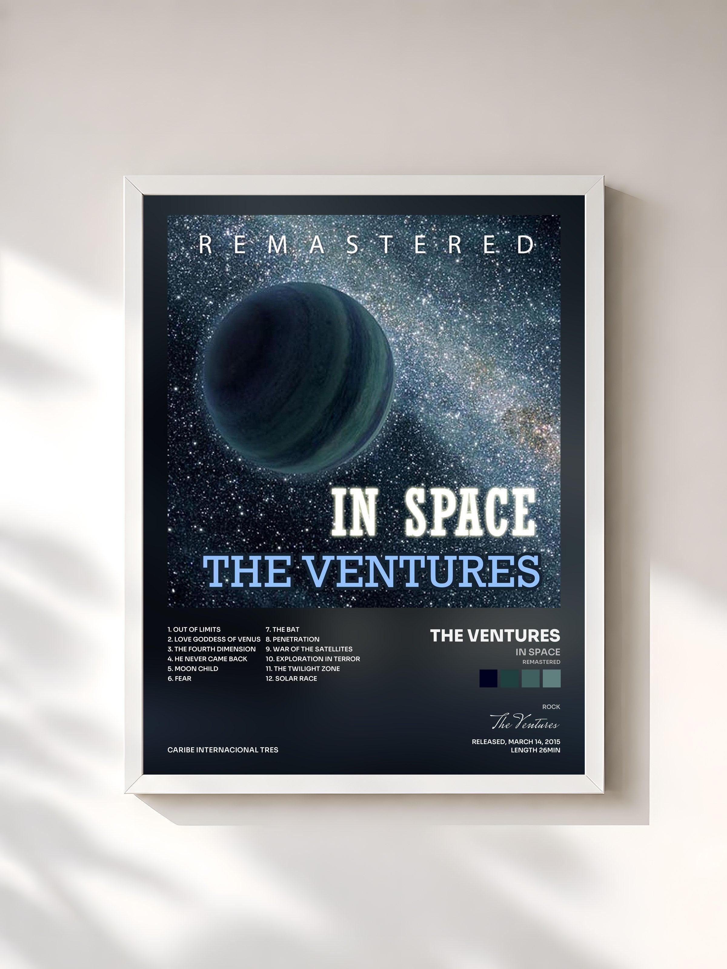 #blanc Tableau de l'album In Space (Remastered) de The Ventures, cadre blanc, imprimé et encadré en France