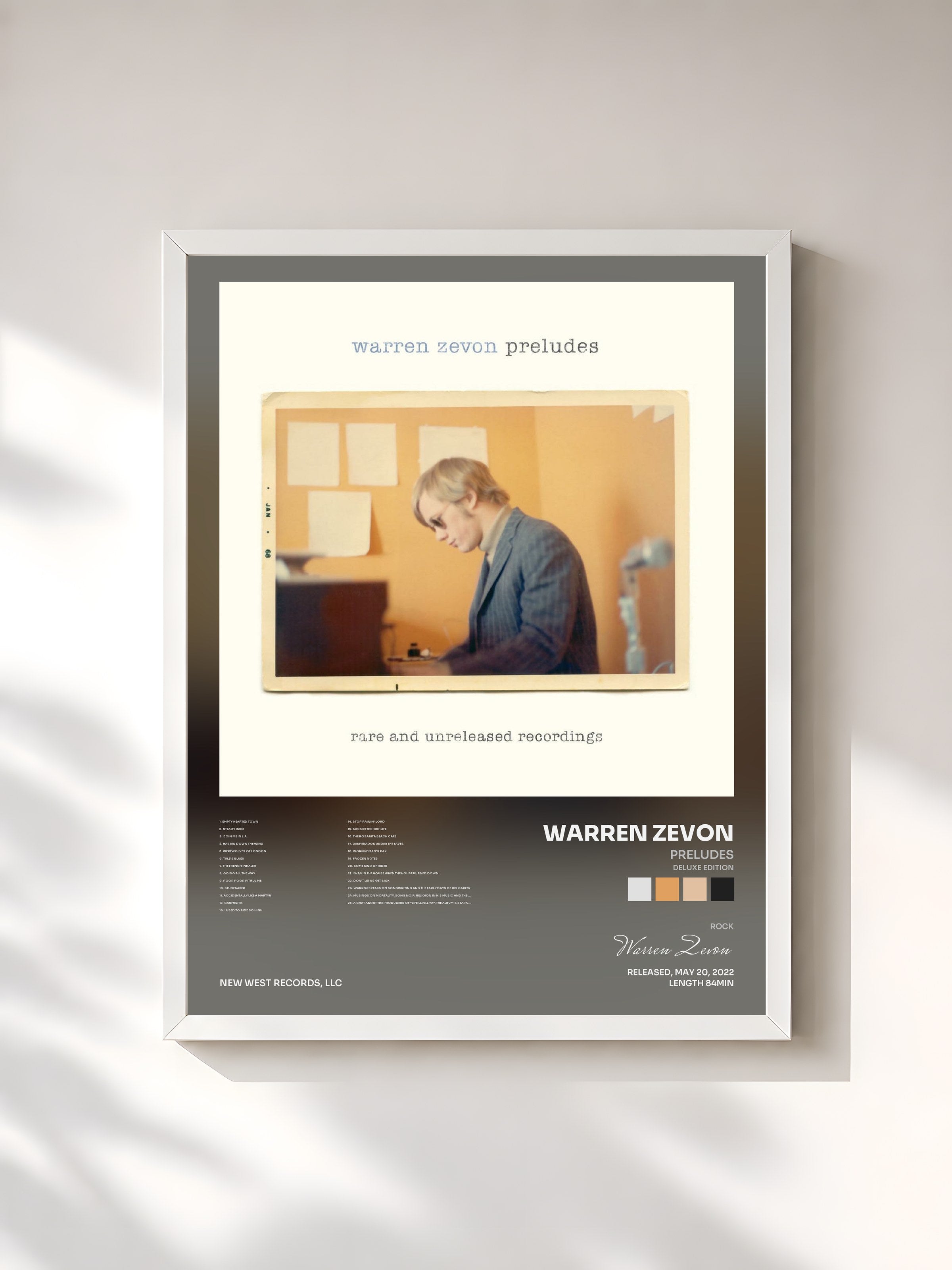 #blanc Tableau de l'album Preludes (Deluxe Edition) de Warren Zevon, cadre blanc, imprimé et encadré en France