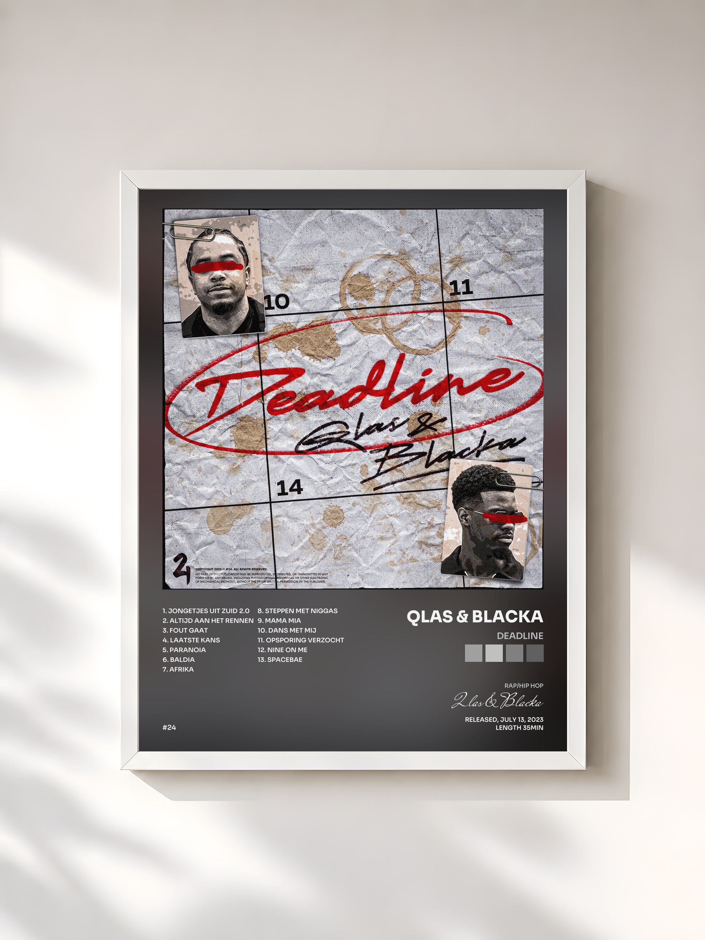 #blanc Tableau de l'album Deadline de Qlas & Blacka, cadre blanc, imprimé et encadré en France