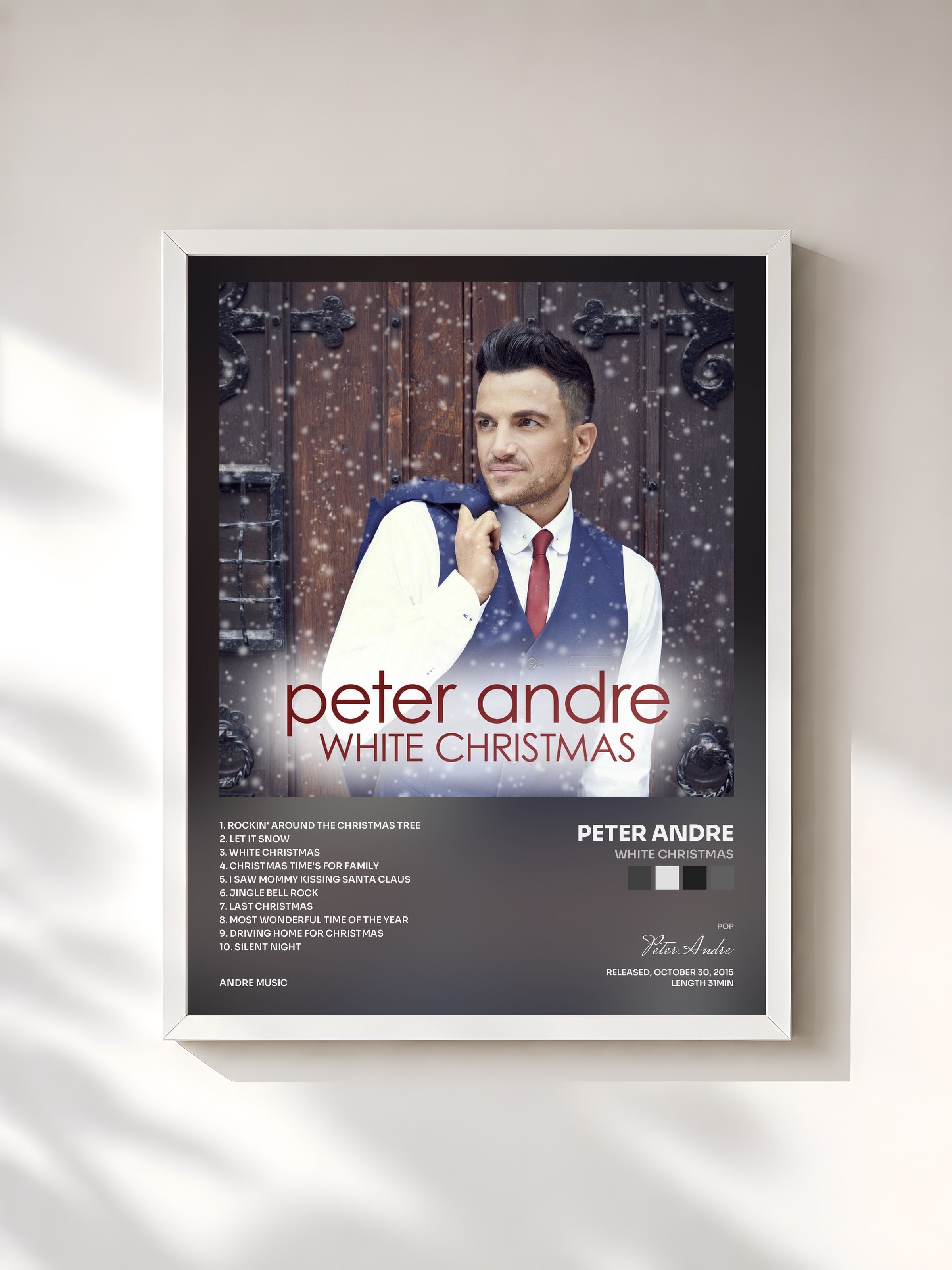 #blanc Tableau de l'album White Christmas de Peter Andre, cadre blanc, imprimé et encadré en France