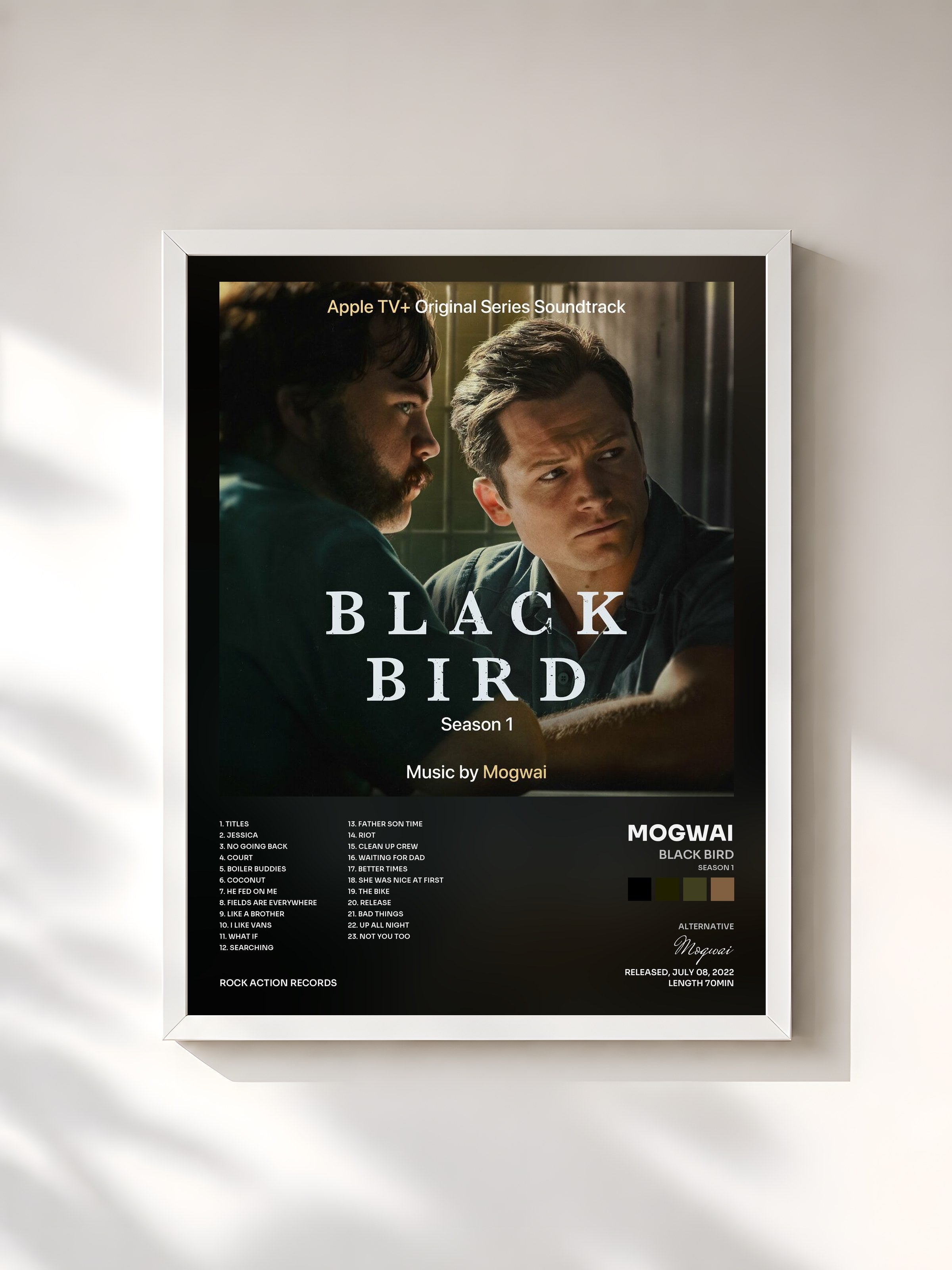#blanc Tableau de l'album Black Bird (Season 1) de Mogwai, cadre blanc, imprimé et encadré en France