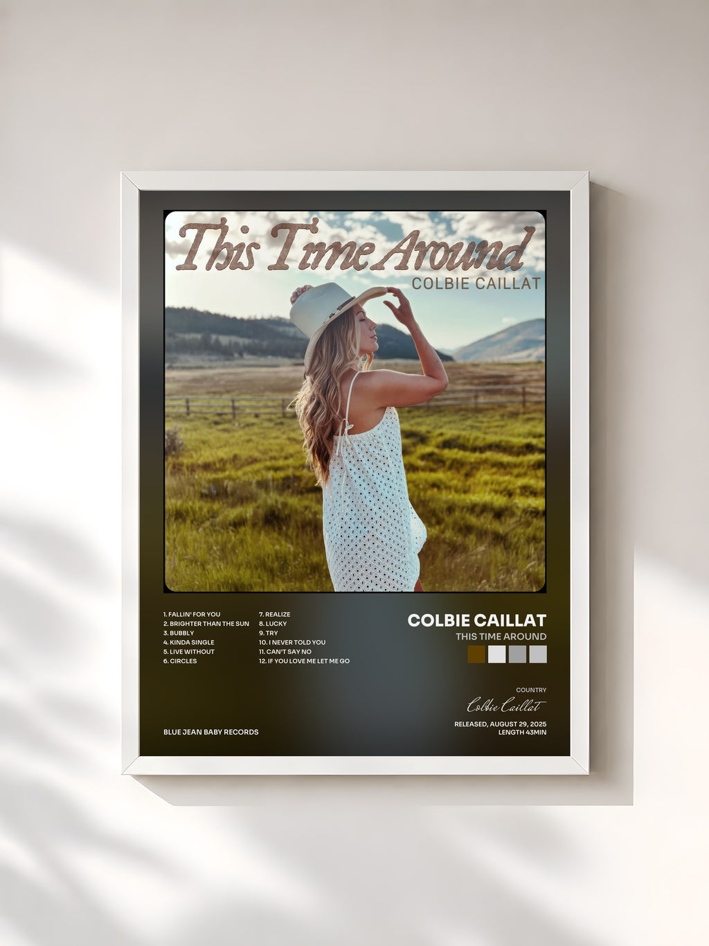 #blanc Tableau de l'album This Time Around de Colbie Caillat, cadre blanc, imprimé et encadré en France