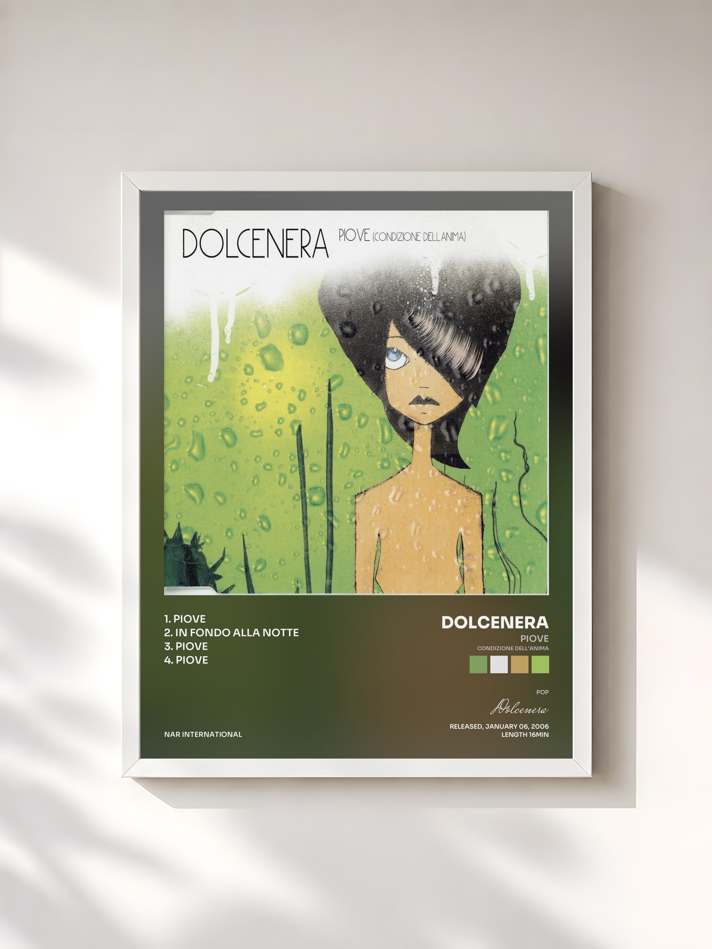 #blanc Tableau de l'album Piove (Condizione dell'anima) de Dolcenera, cadre blanc, imprimé et encadré en France