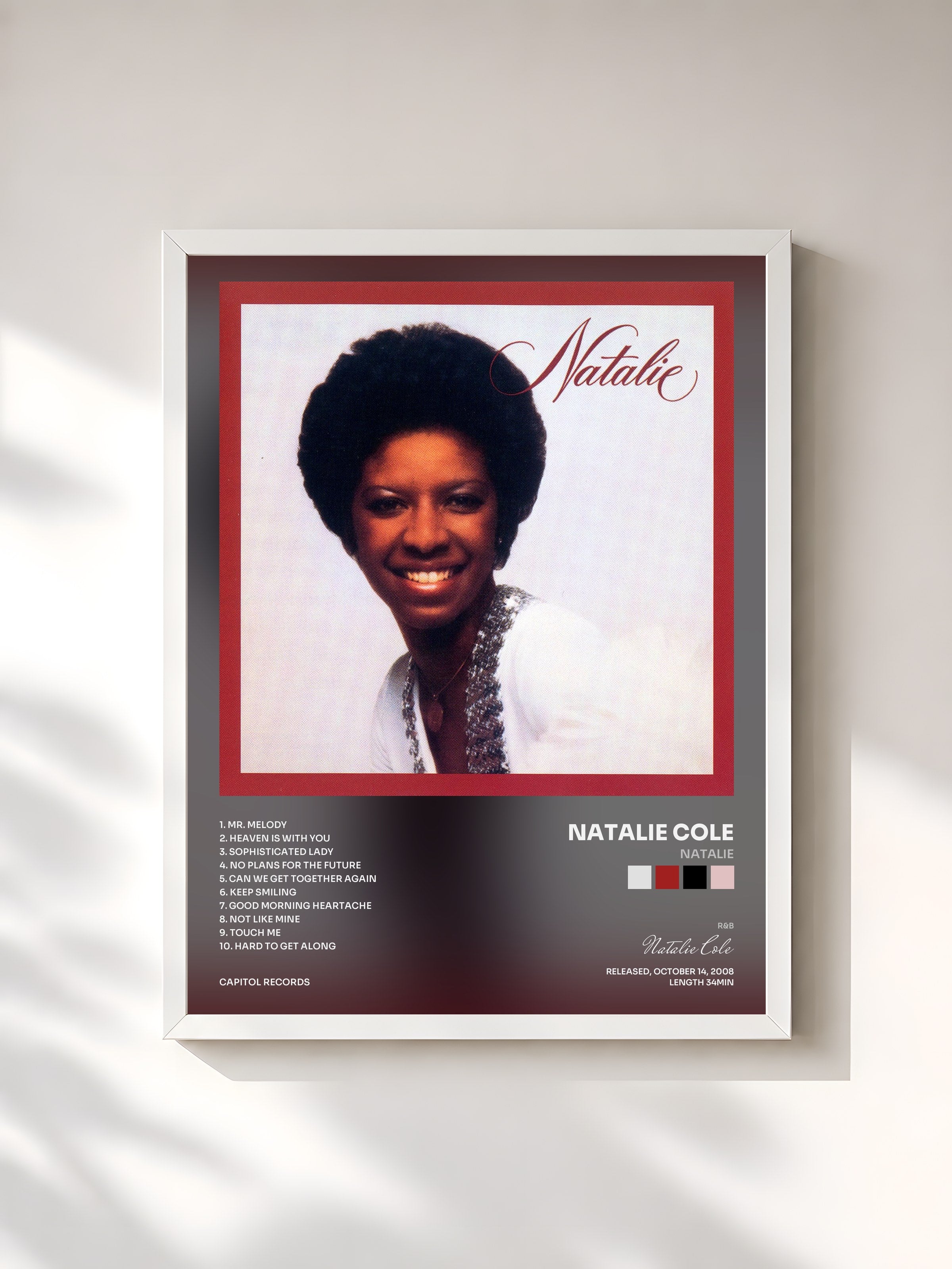 #blanc Tableau de l'album Natalie de Natalie Cole, cadre blanc, imprimé et encadré en France