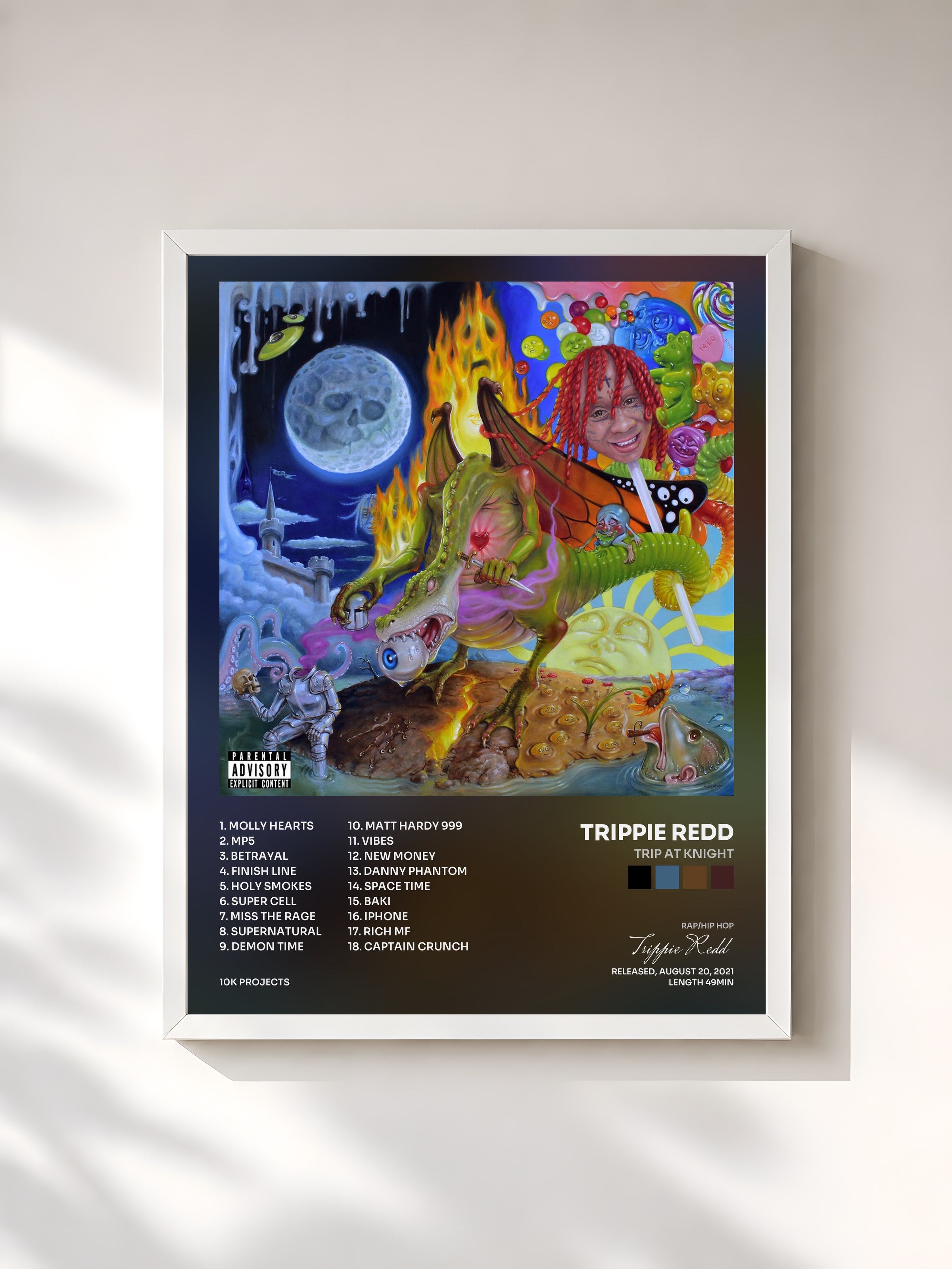 #blanc Tableau de l'album Trip At Knight de Trippie Redd, cadre blanc, imprimé et encadré en France
