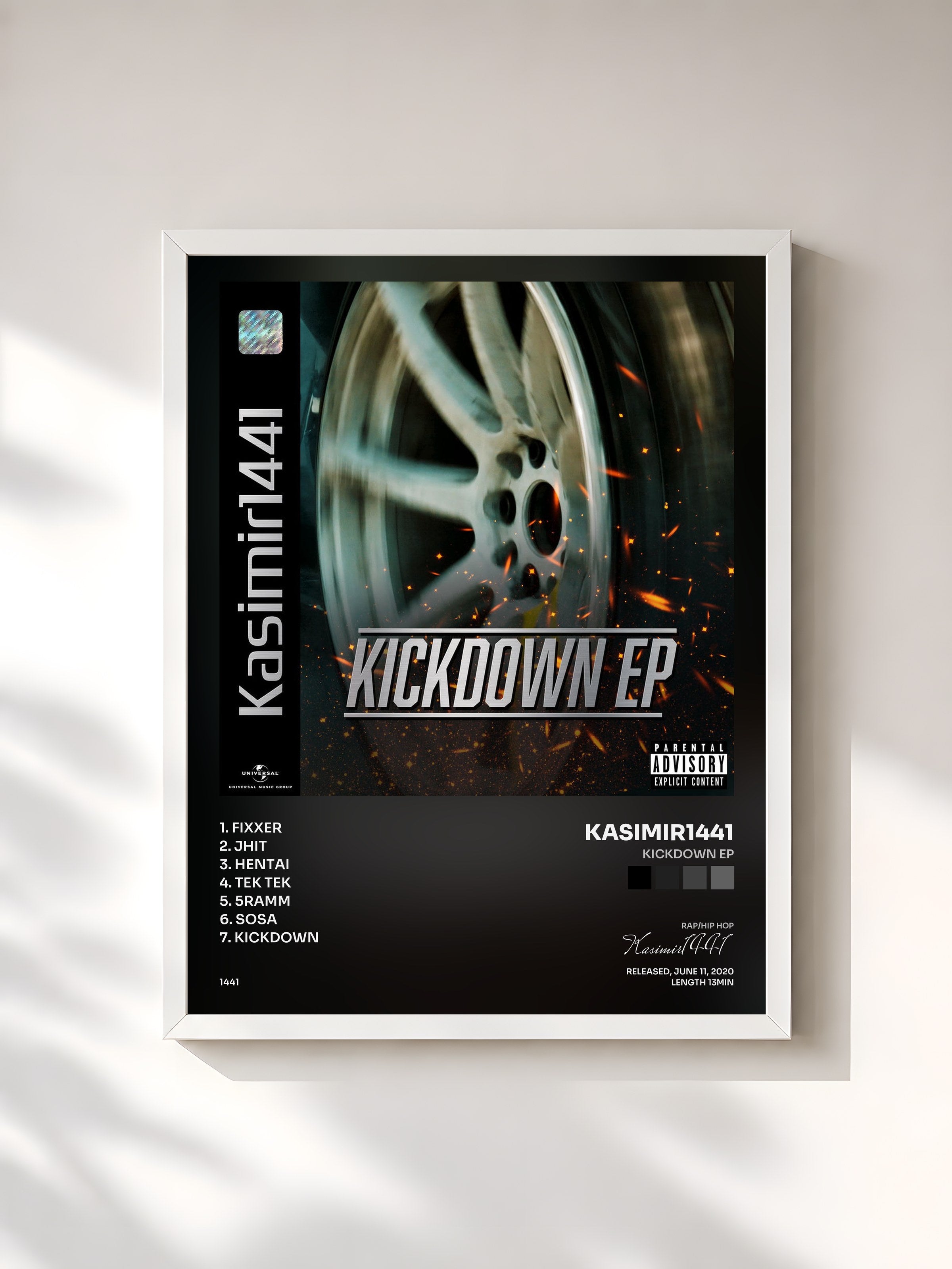 #blanc Tableau de l'album KICKDOWN EP de Kasimir1441, cadre blanc, imprimé et encadré en France