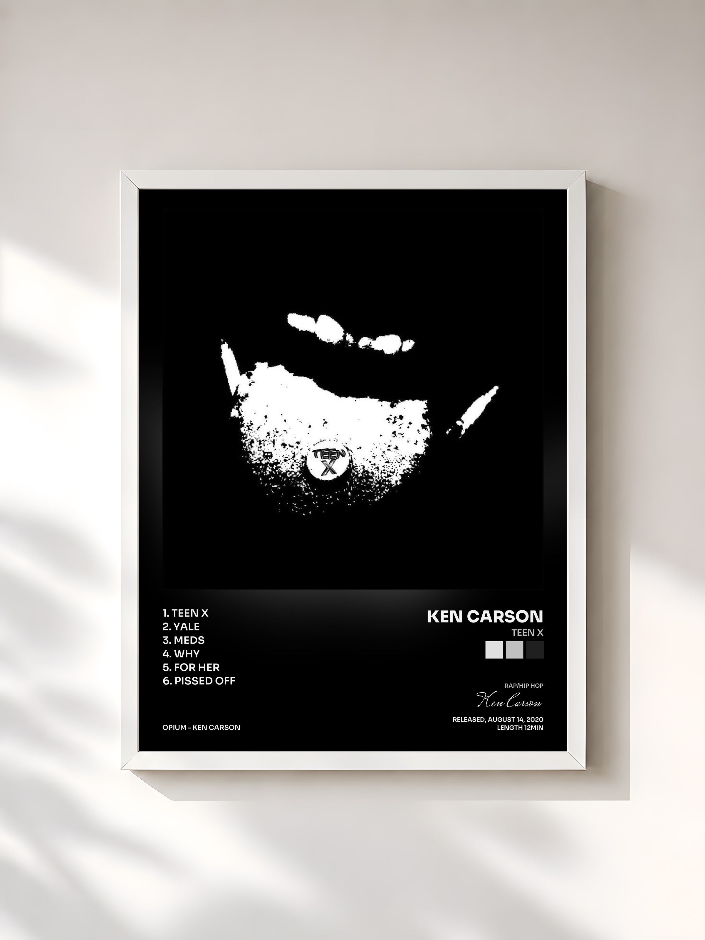 #blanc Tableau de l'album Teen X de Ken Carson, cadre blanc, imprimé et encadré en France
