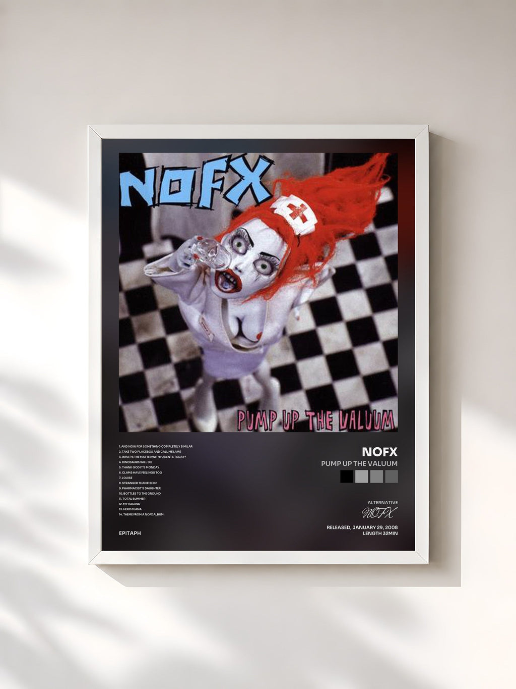 #blanc Pump Up The Valuum di NOFX in stampa incorniciata, cornice bianca, stampata e incorniciata in Francia