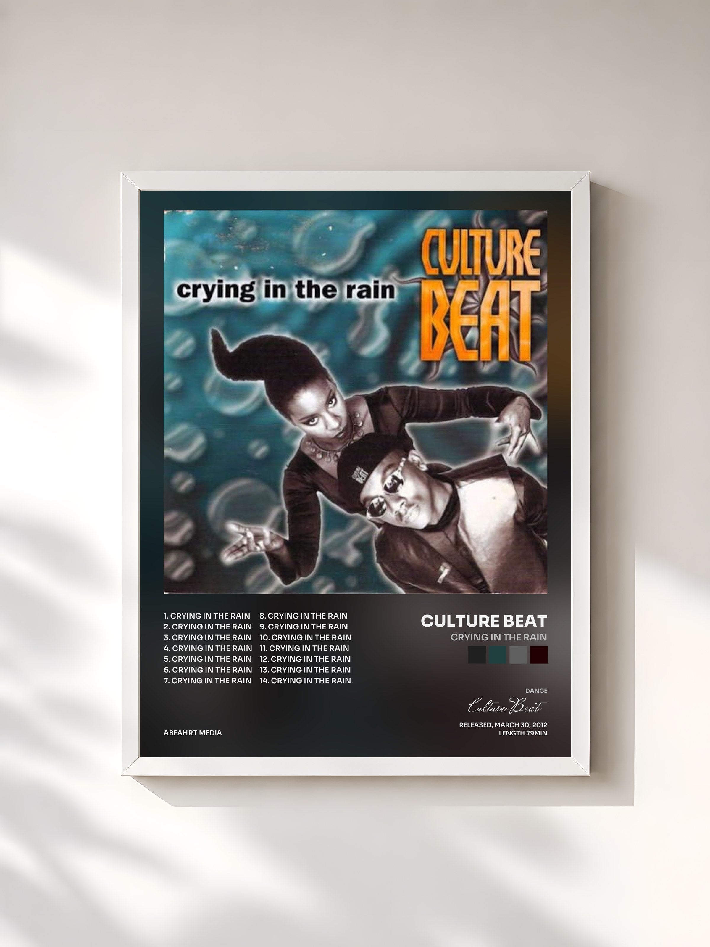 #blanc Tableau de l'album Crying in the Rain de Culture Beat, cadre blanc, imprimé et encadré en France