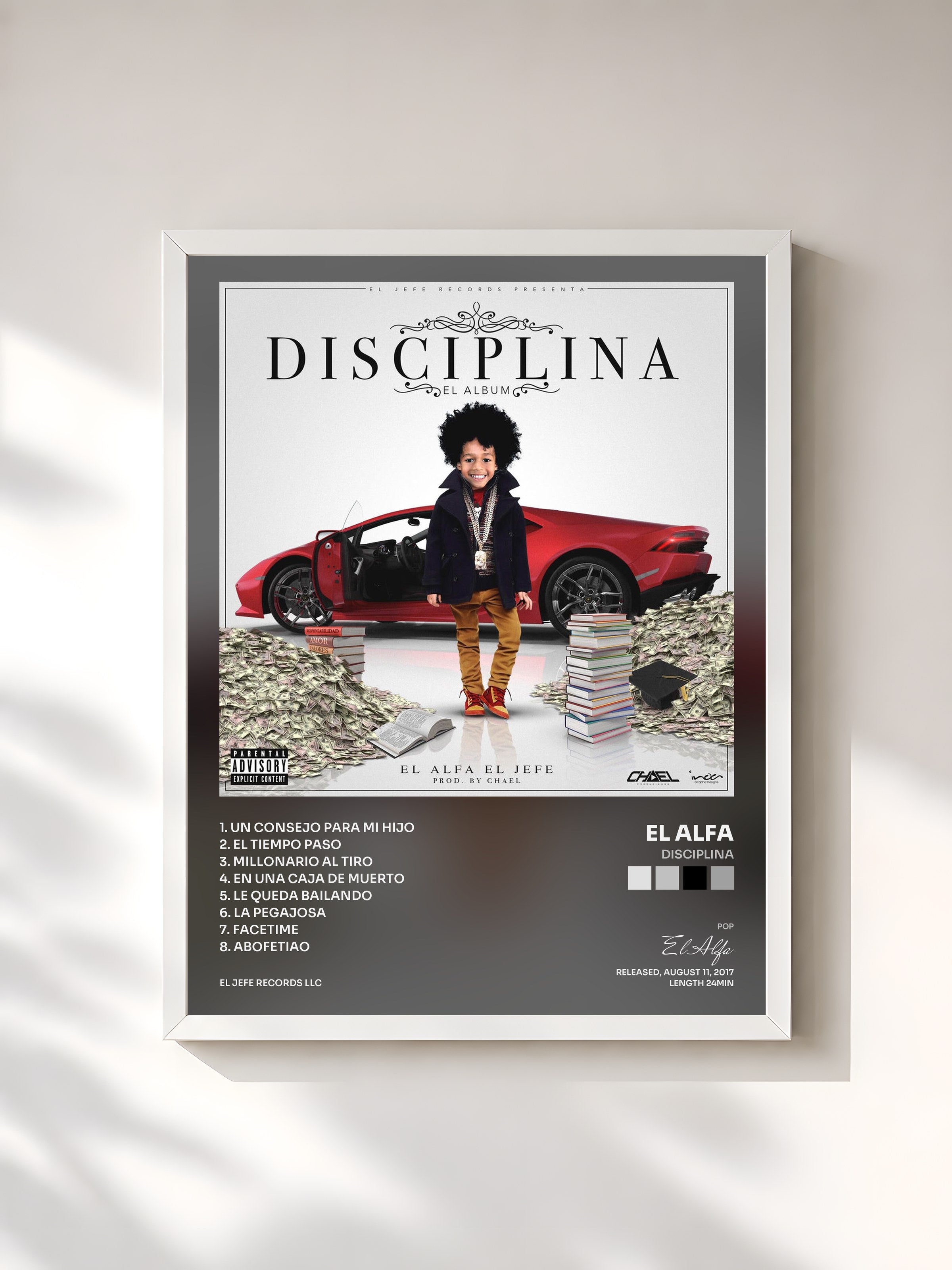 #blanc Tableau de l'album Disciplina de El Alfa, cadre blanc, imprimé et encadré en France