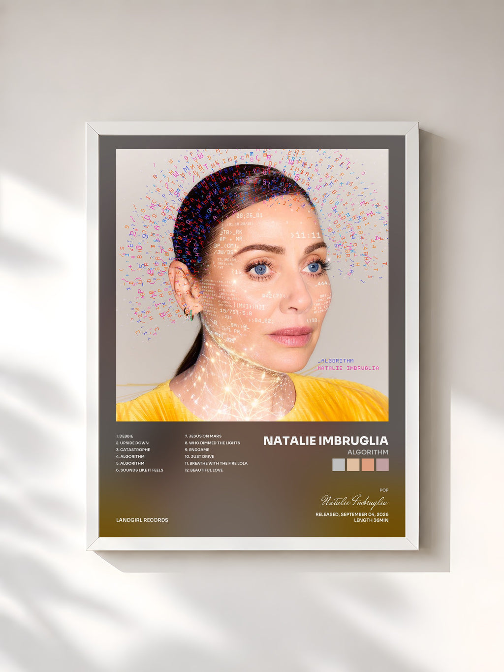 #blanc Tableau de l'album Algorithm de Natalie Imbruglia, cadre blanc, imprimé et encadré en France