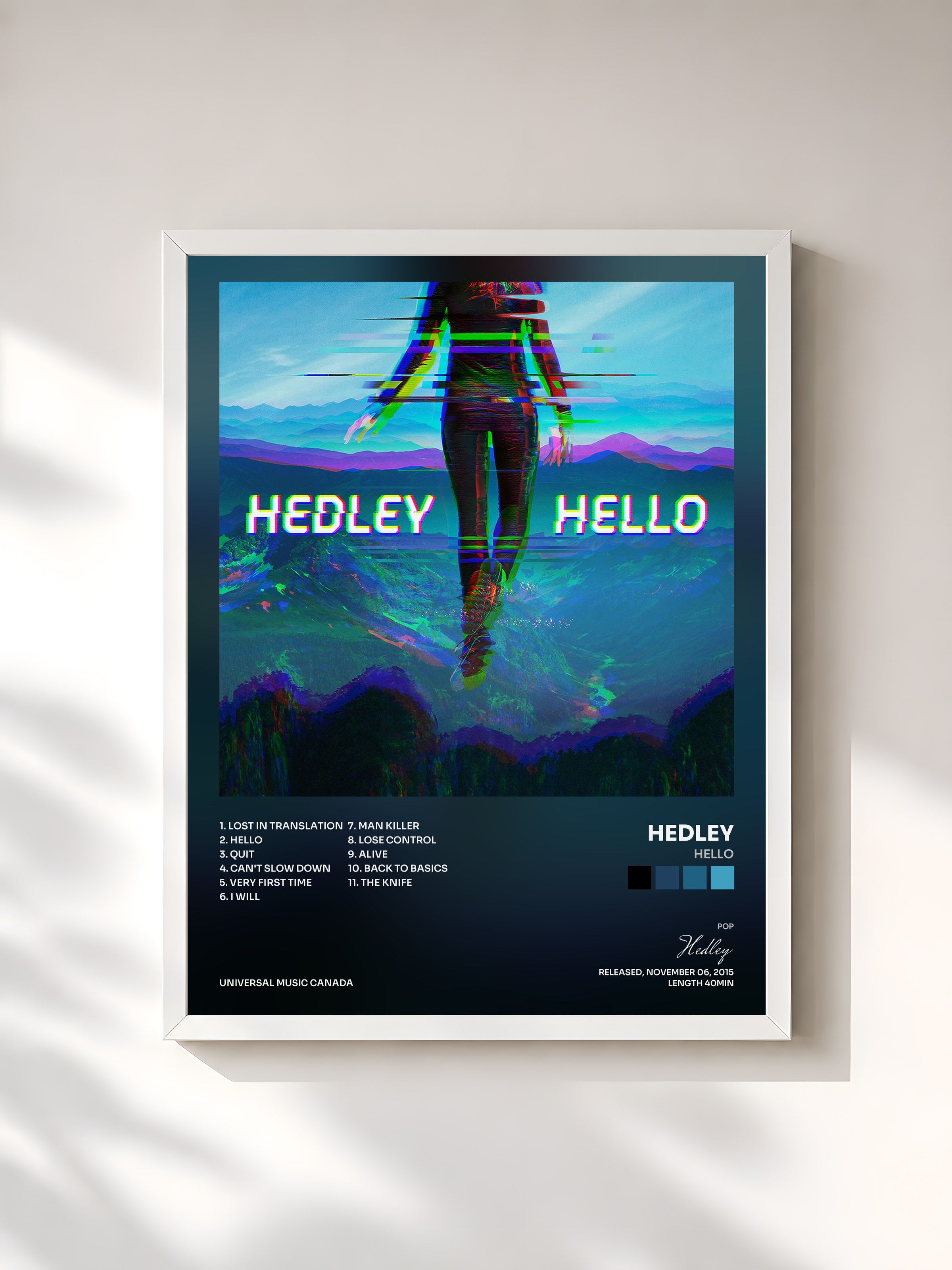 #blanc Tableau de l'album Hello de Hedley, cadre blanc, imprimé et encadré en France